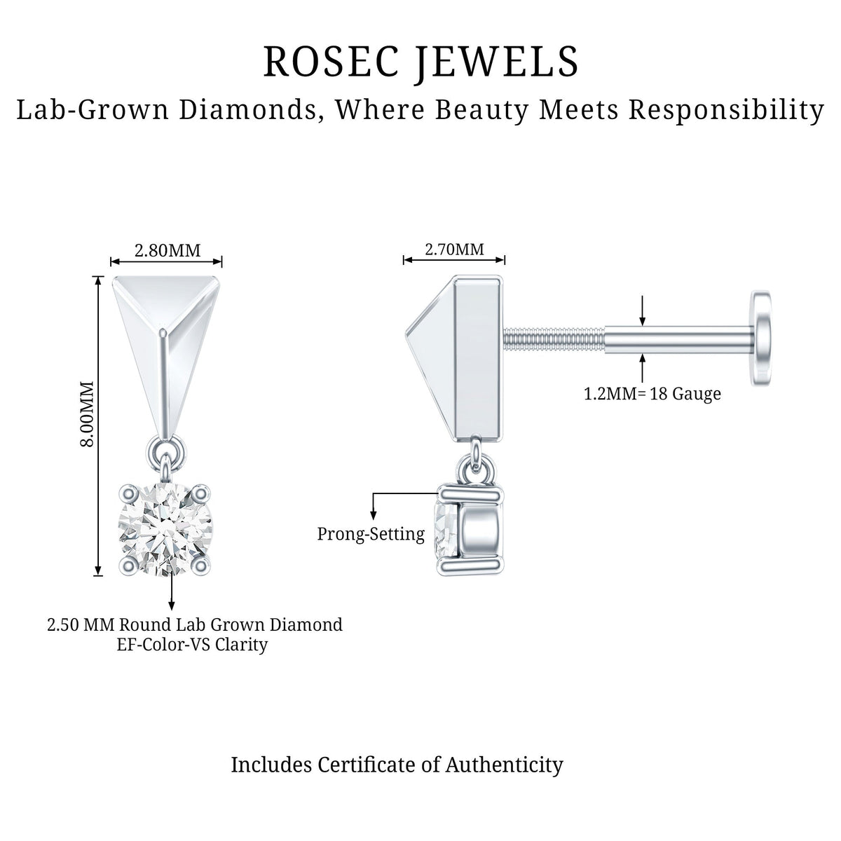 Diamond Drop Earring for Helix Piercing