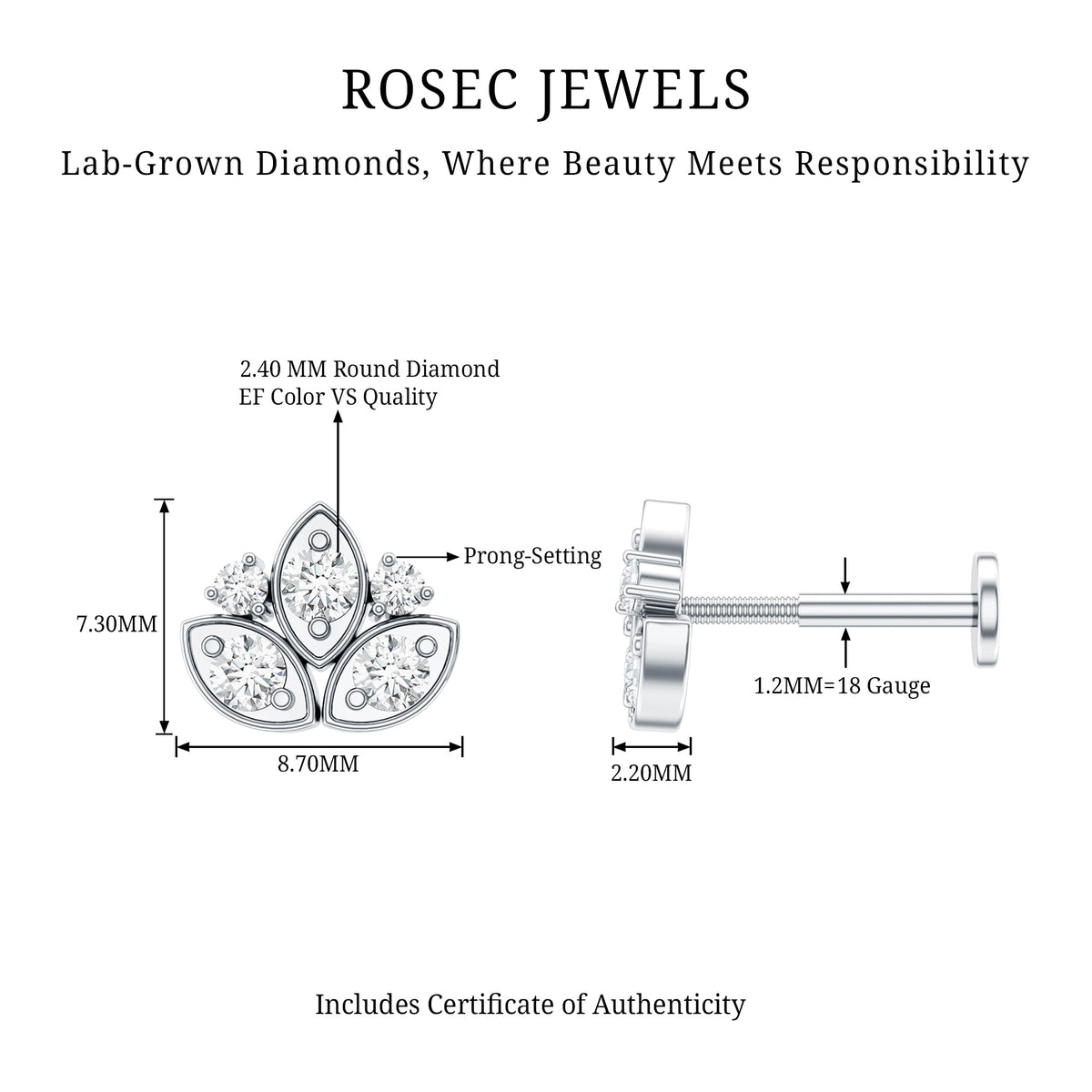 Diamond Lotus Earring for Cartilage Piercing