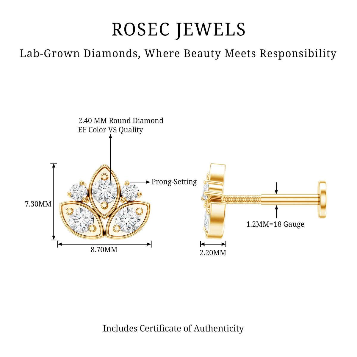 Diamond Lotus Earring for Cartilage Piercing