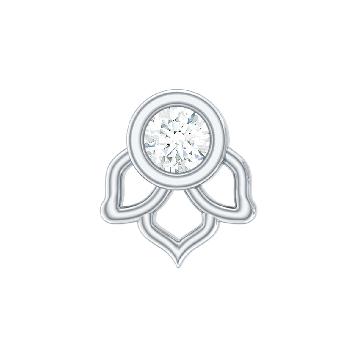 Simple Lotus Floral Earring with Round Diamond