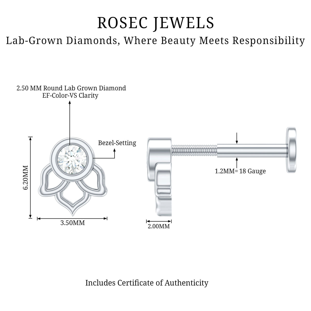 Simple Lotus Floral Earring with Round Diamond