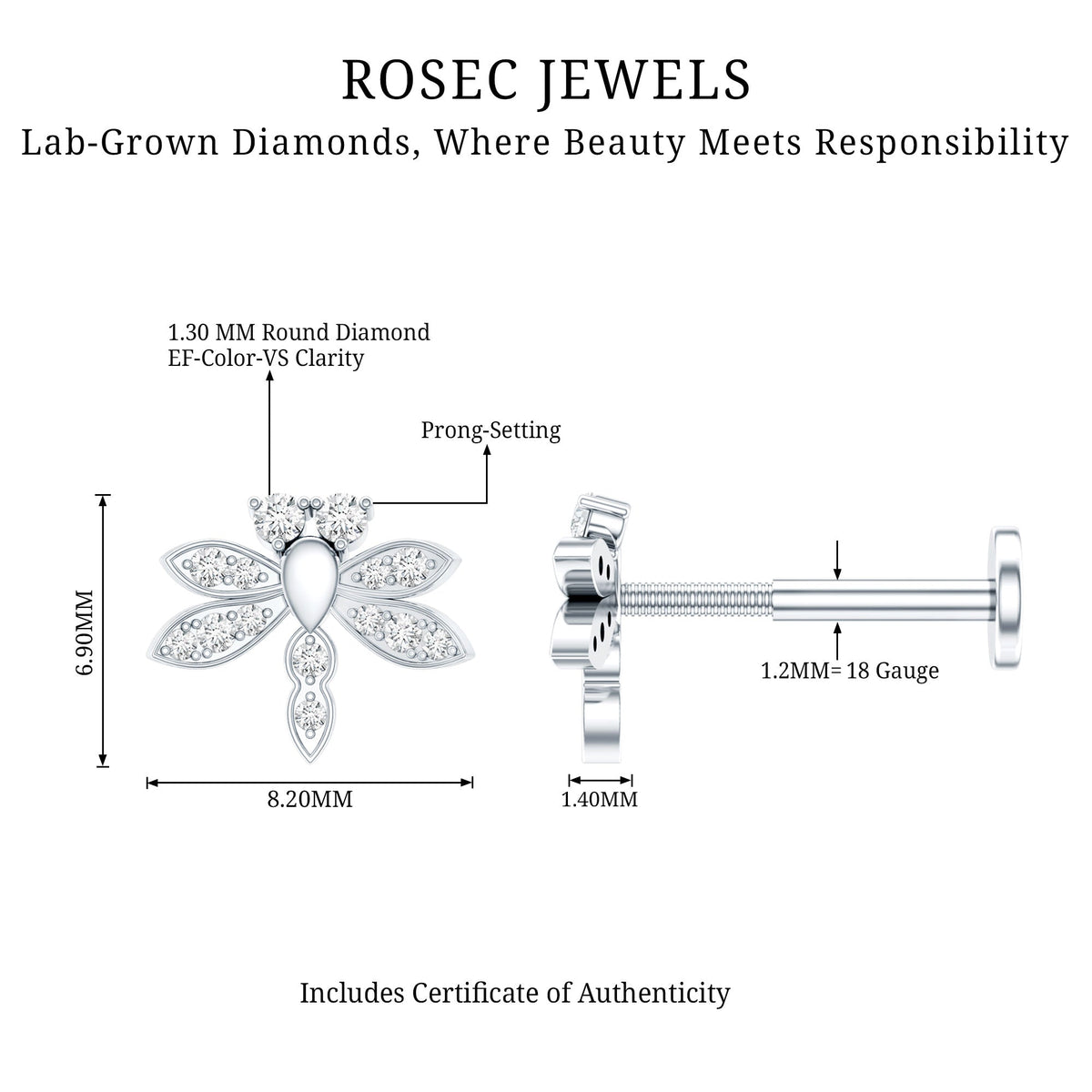 Diamond Dragon Fly Earring for Helix Piercing