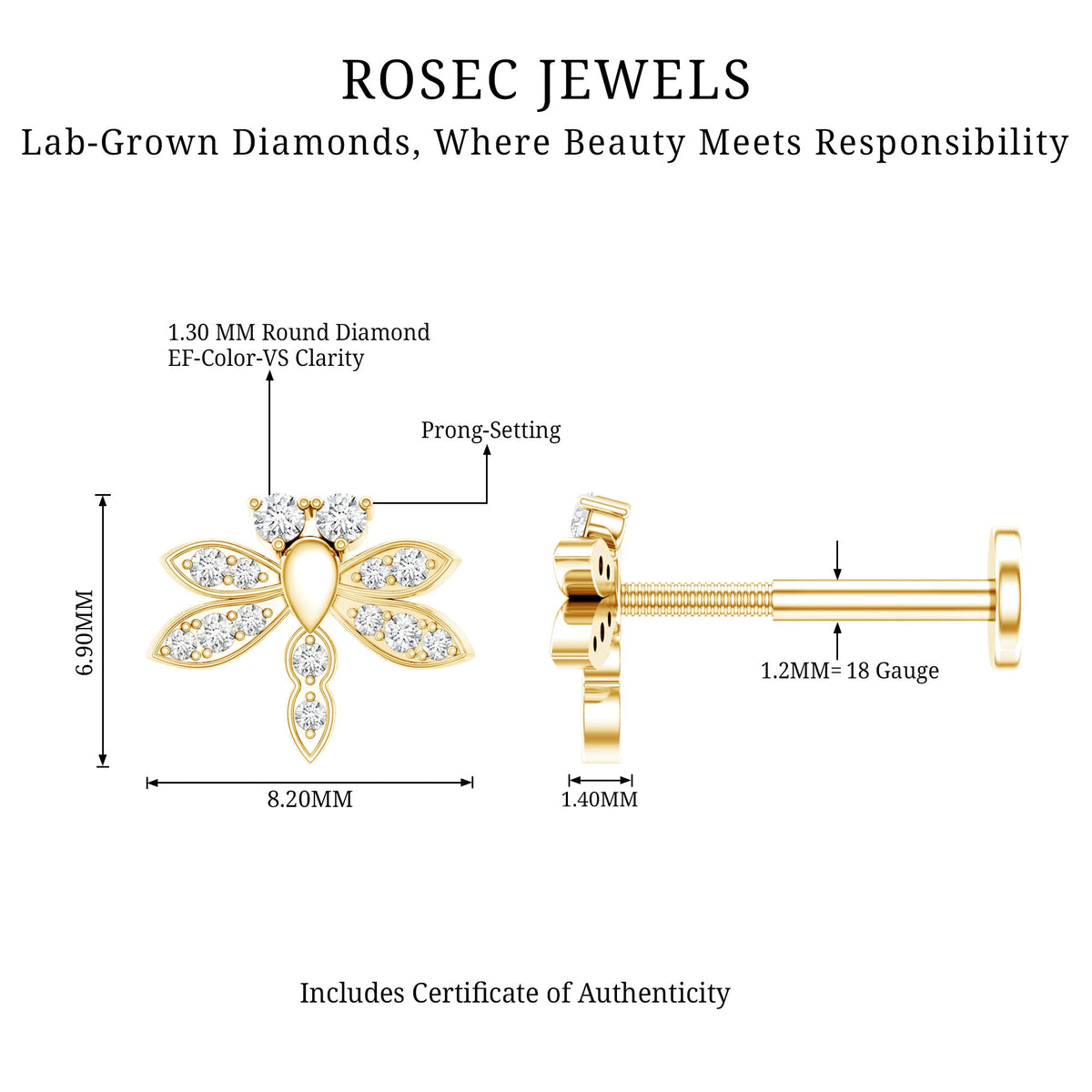 Diamond Dragon Fly Earring for Helix Piercing