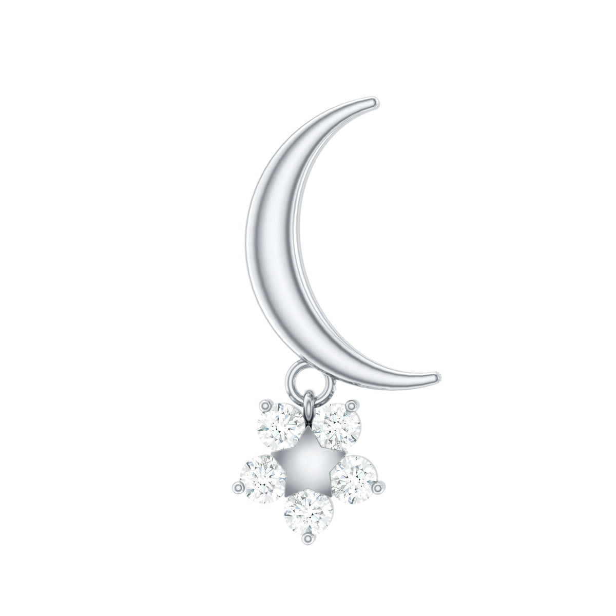 Diamond Crescent Moon and Star Earring for Helix Piercing