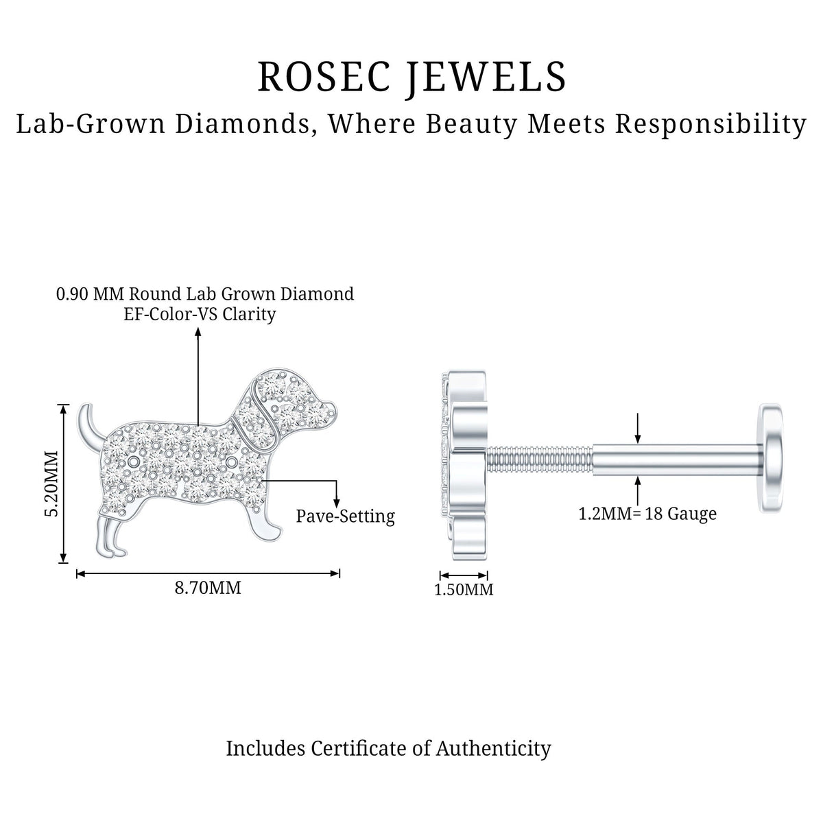 Adorable Diamond Puppy Earring for Helix Piercing