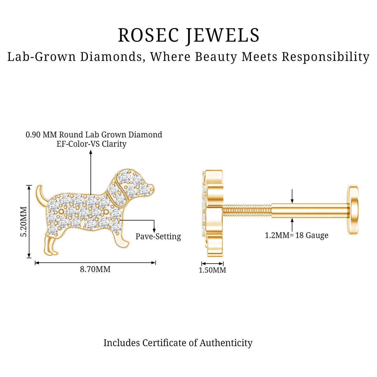 Adorable Diamond Puppy Earring for Helix Piercing