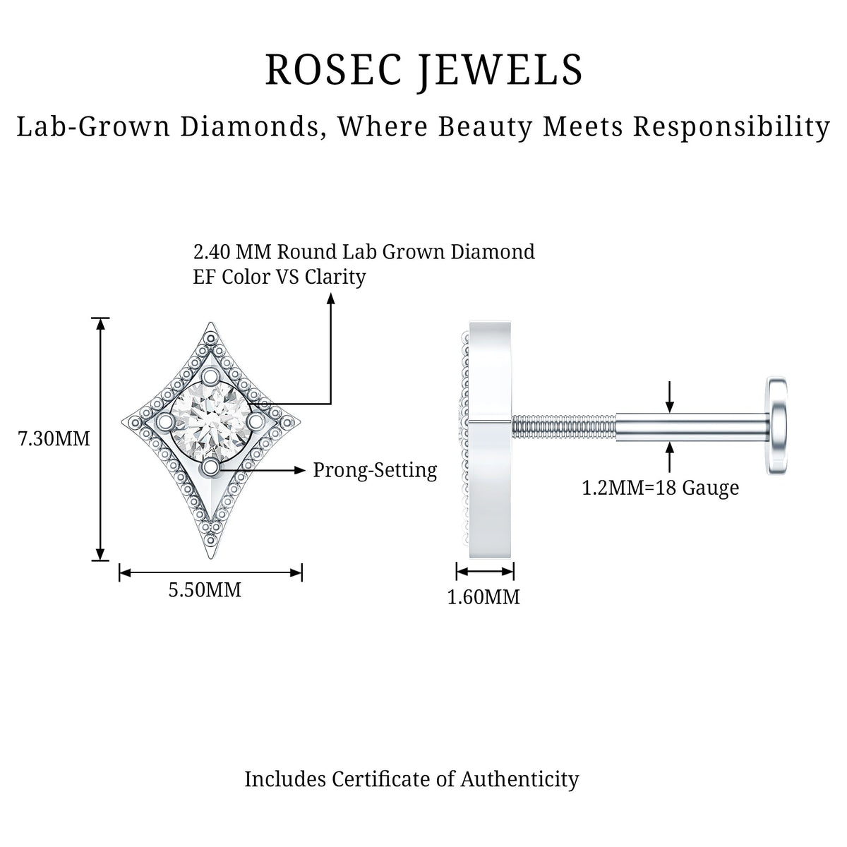 Diamond Kite Shape Tragus Earring