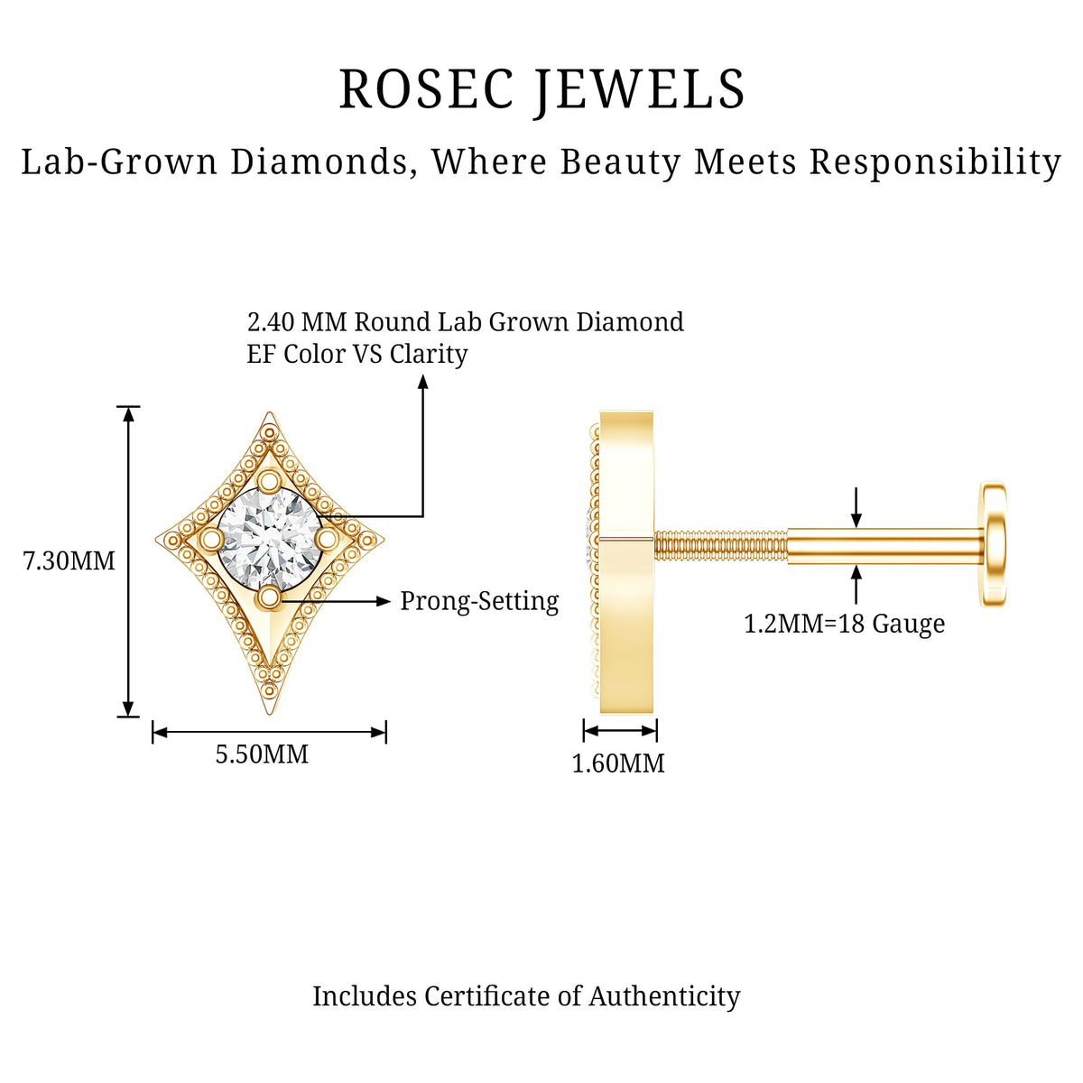Diamond Kite Shape Tragus Earring