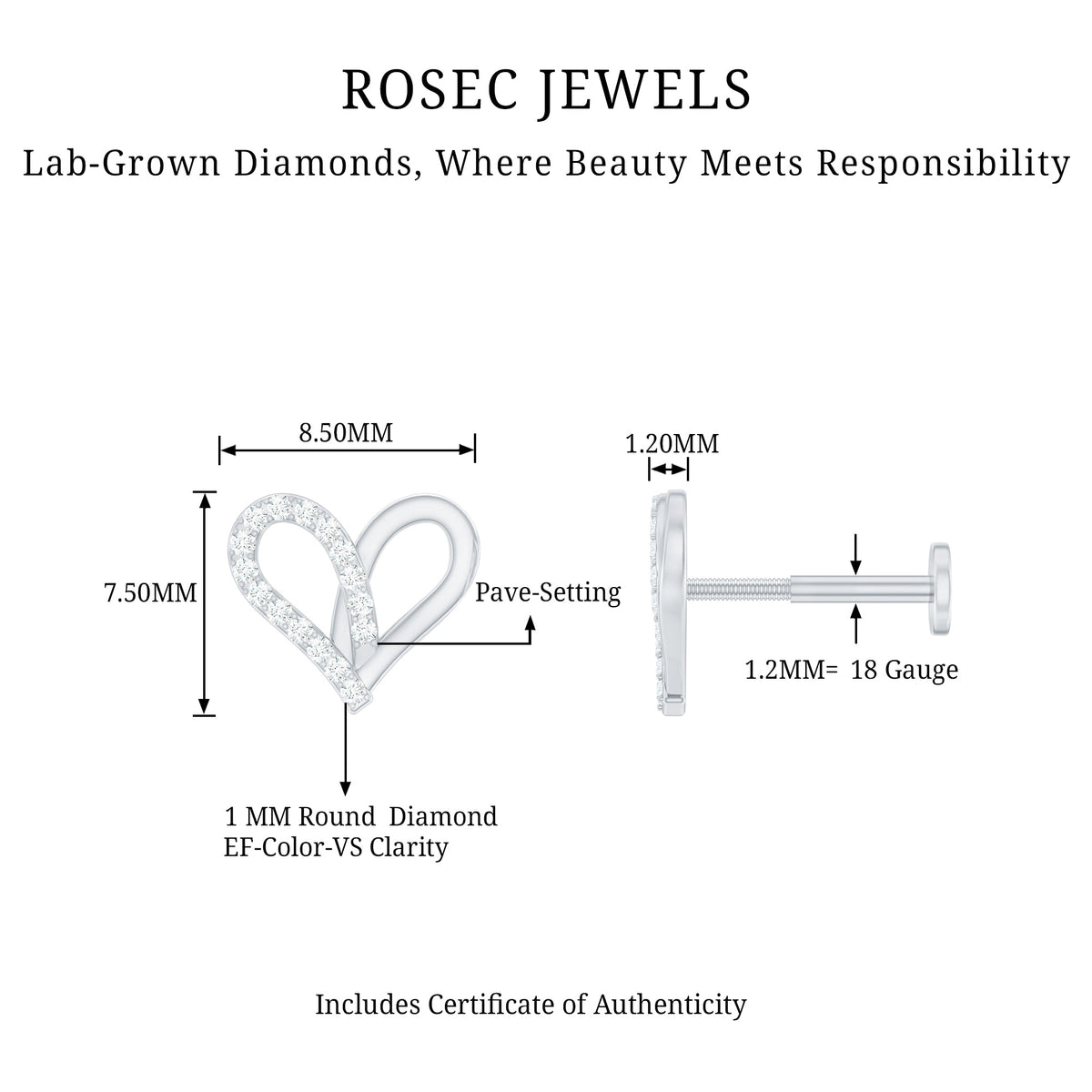Diamond Heart Earring for Helix Piercing