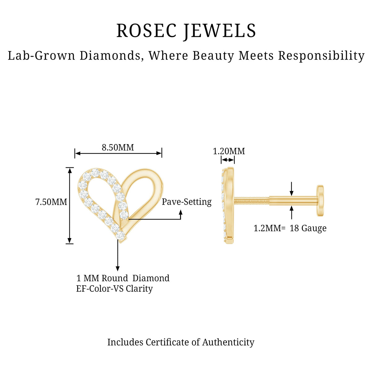 Diamond Heart Earring for Helix Piercing