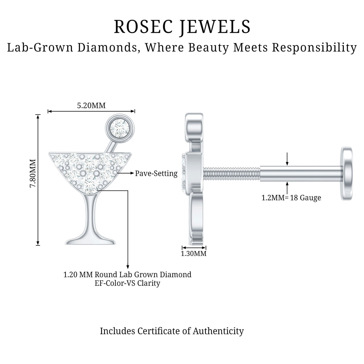 Diamond Wine Glass Earring for Tragus Piercing