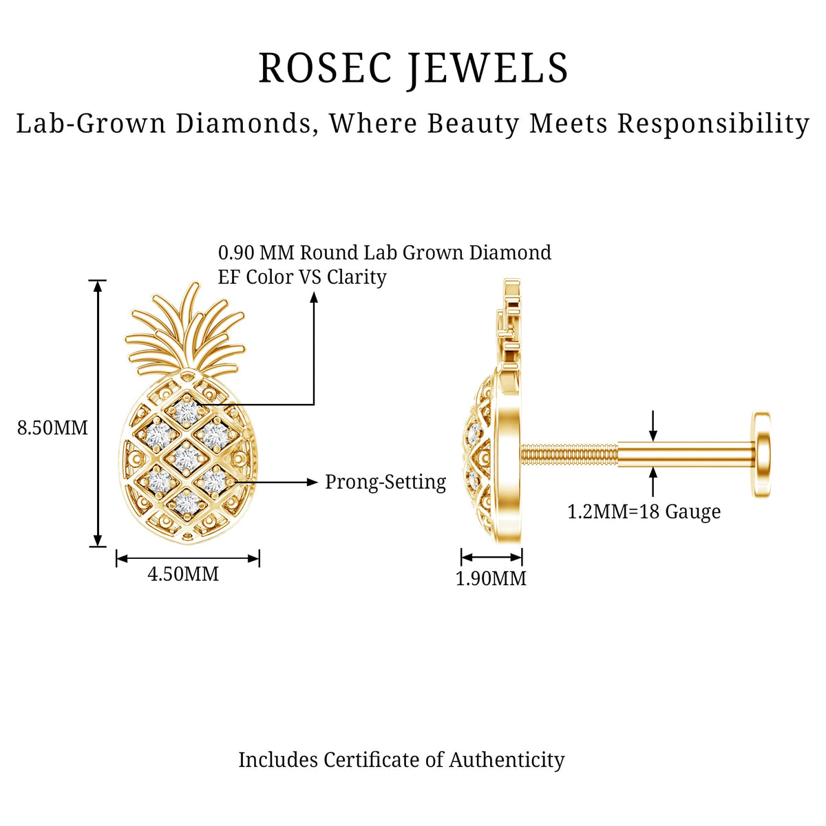 Diamond Pineapple Earring for Cartilage Piercing