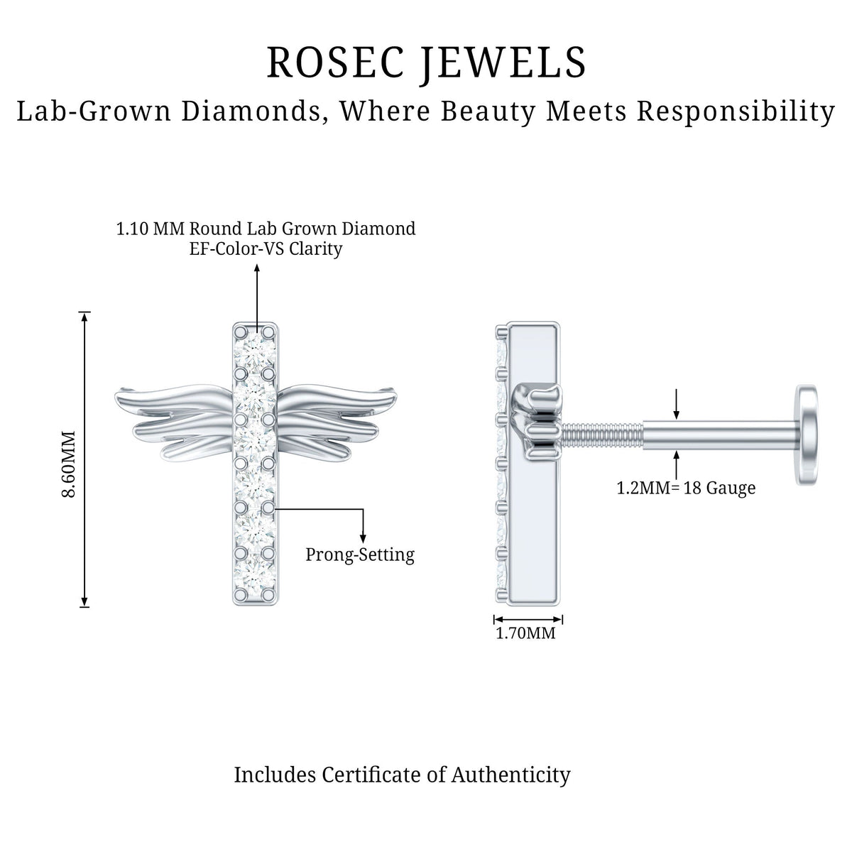 Diamond Cross Earring for Tragus Piercing