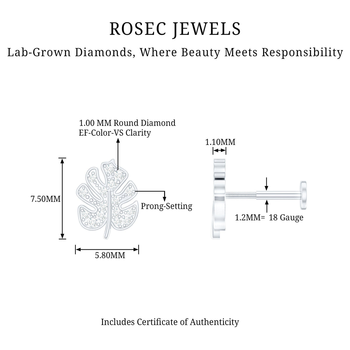Diamond Leaf Earring for Cartilage Piercing