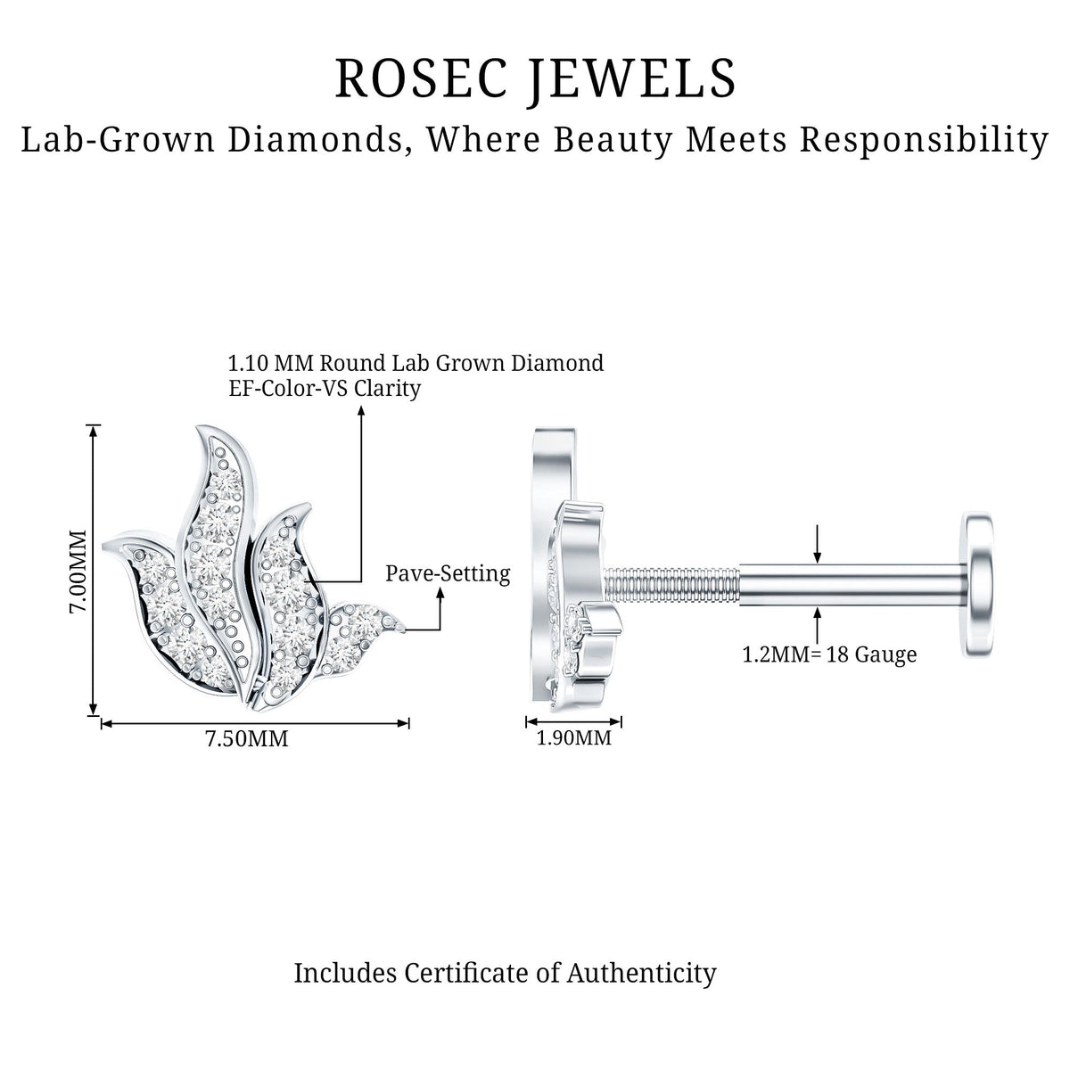 Diamond Leaf Helix Earring for Women