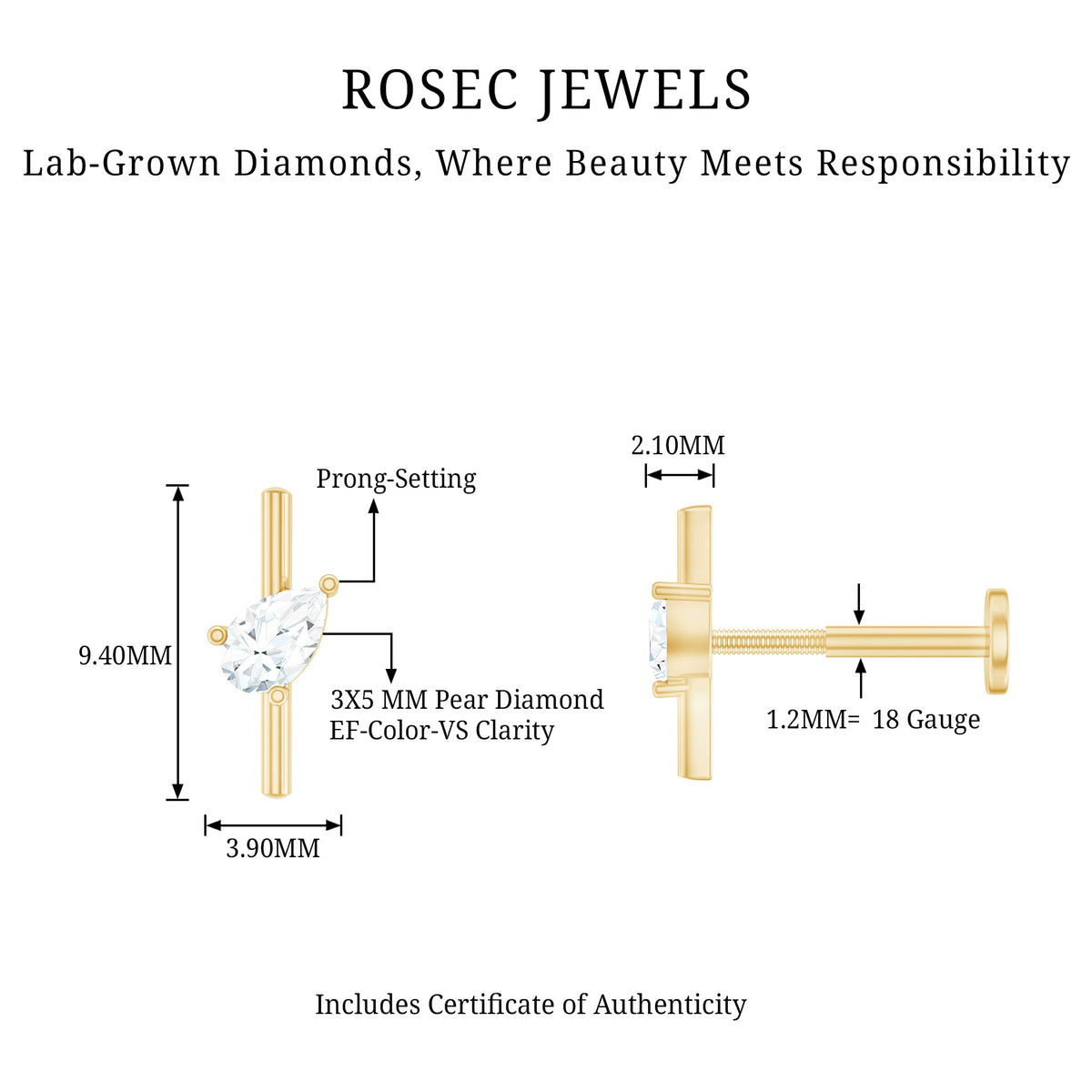Pear Shape Diamond Solitaire Helix Earring for Her