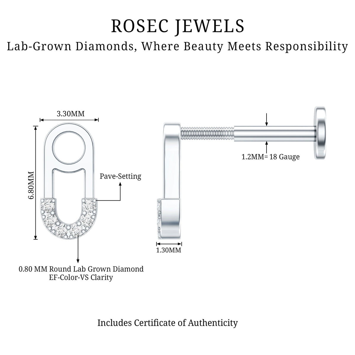 Diamond Pin Earring for Helix Piercing