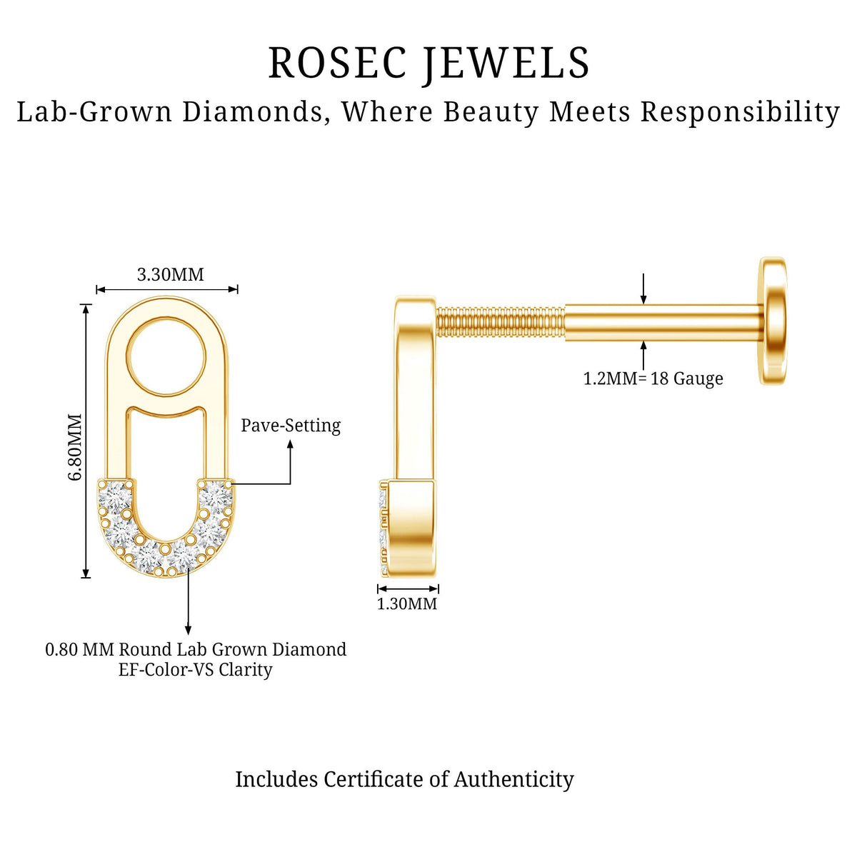Diamond Pin Earring for Helix Piercing