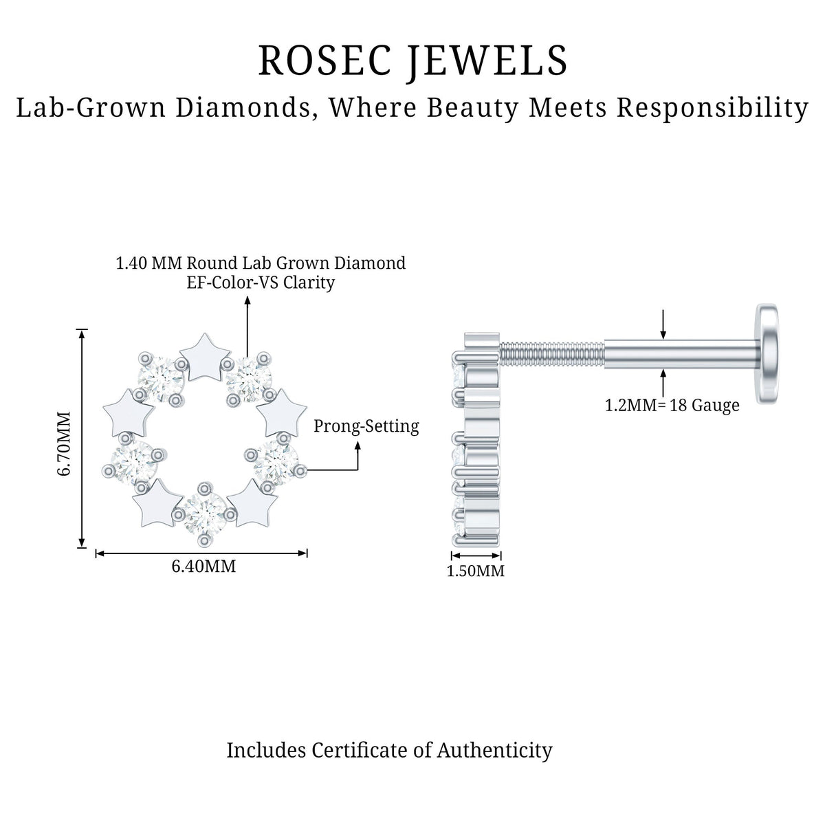 Minimal Diamond Open Circle Earring for Helix Piercing
