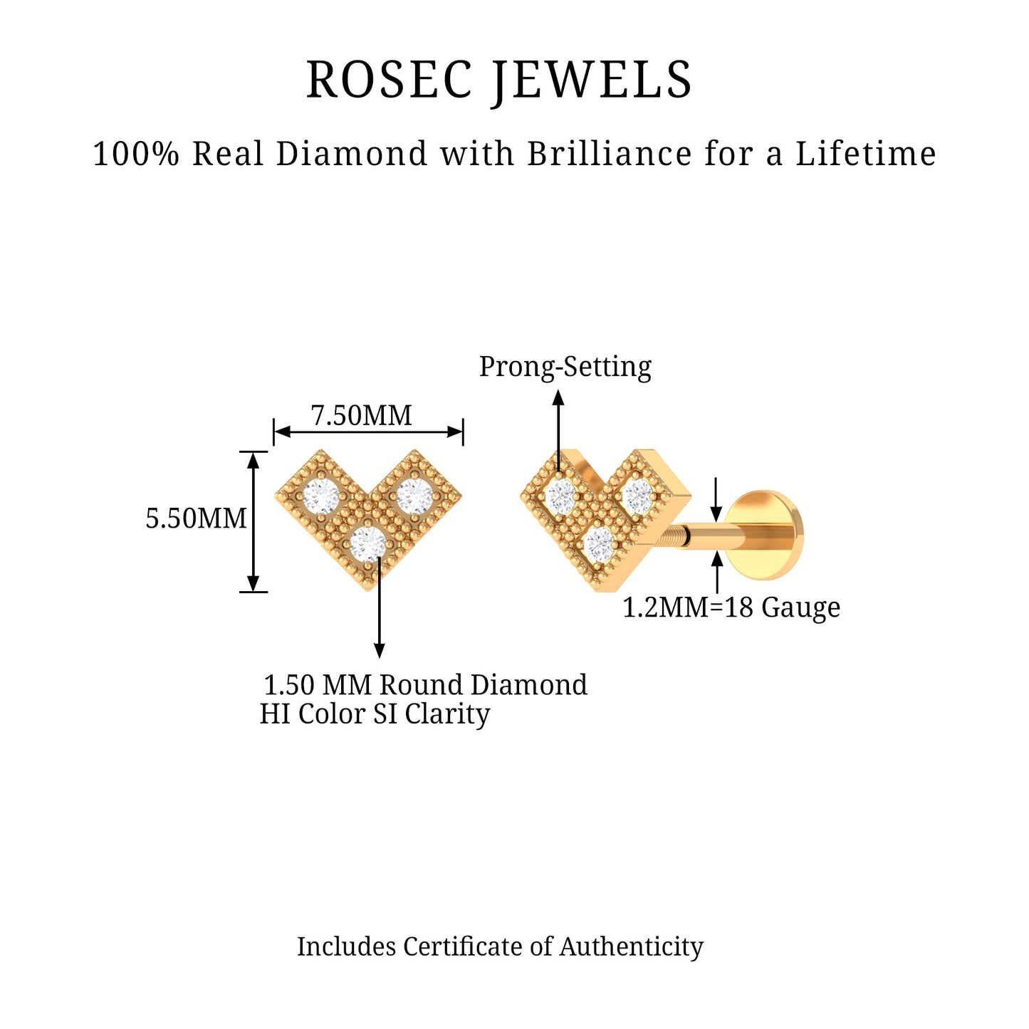 Round Diamond V Shape Earring for Helix Earring