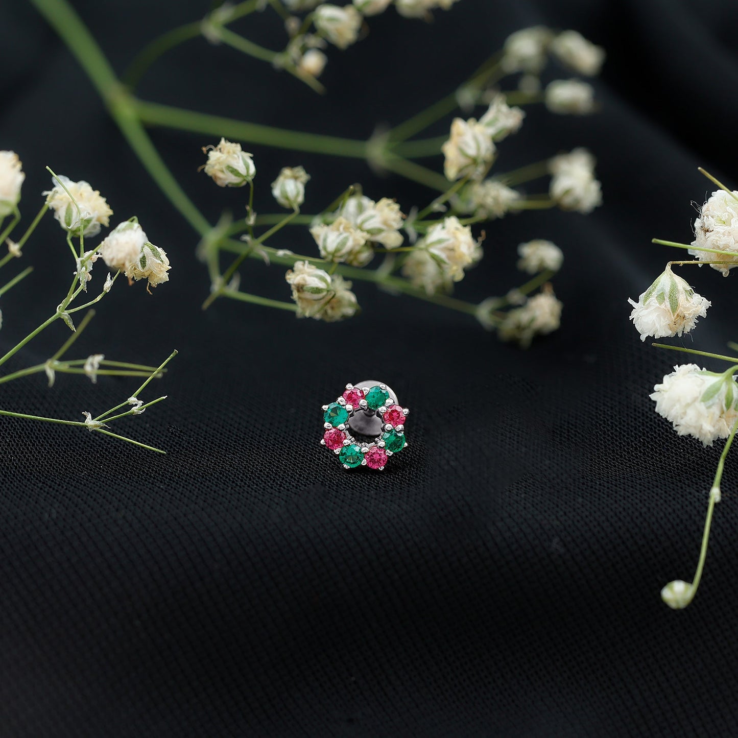 Lab Created Ruby and Created Emerald Wreath Helix Earring