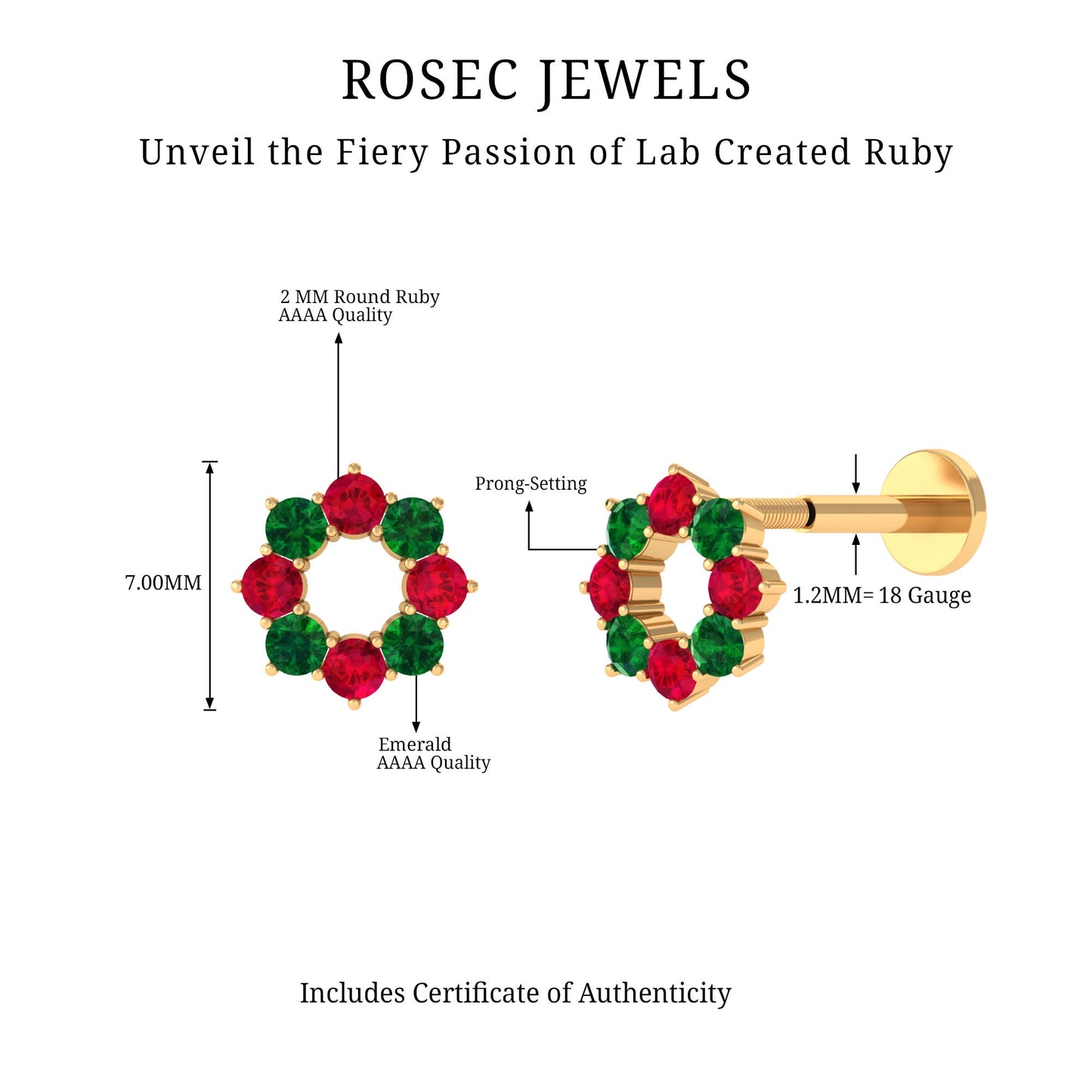Lab Created Ruby and Created Emerald Wreath Helix Earring