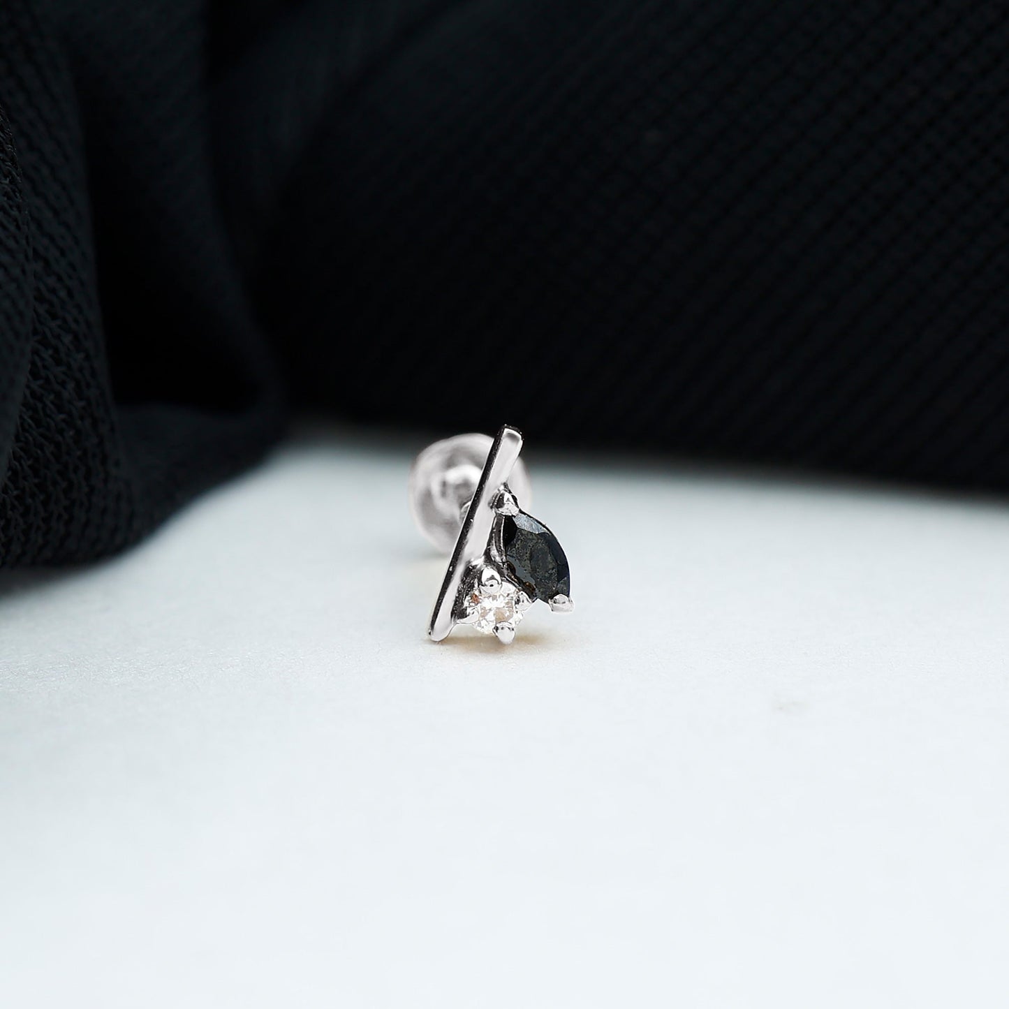 Contemporary Lab Grown Black and White Diamond Helix Earring