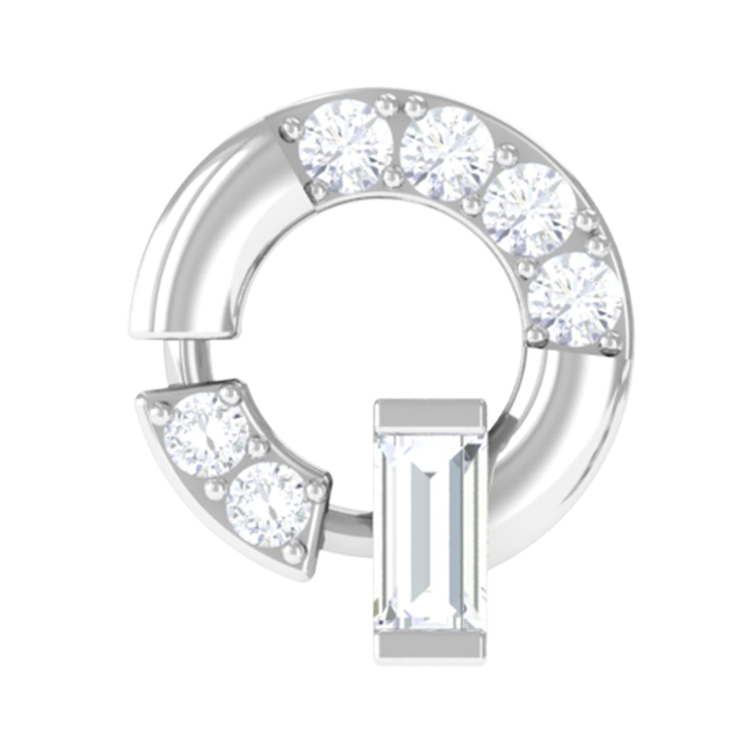 Baguette and Round Moissanite Open Circle Cartilage Earring