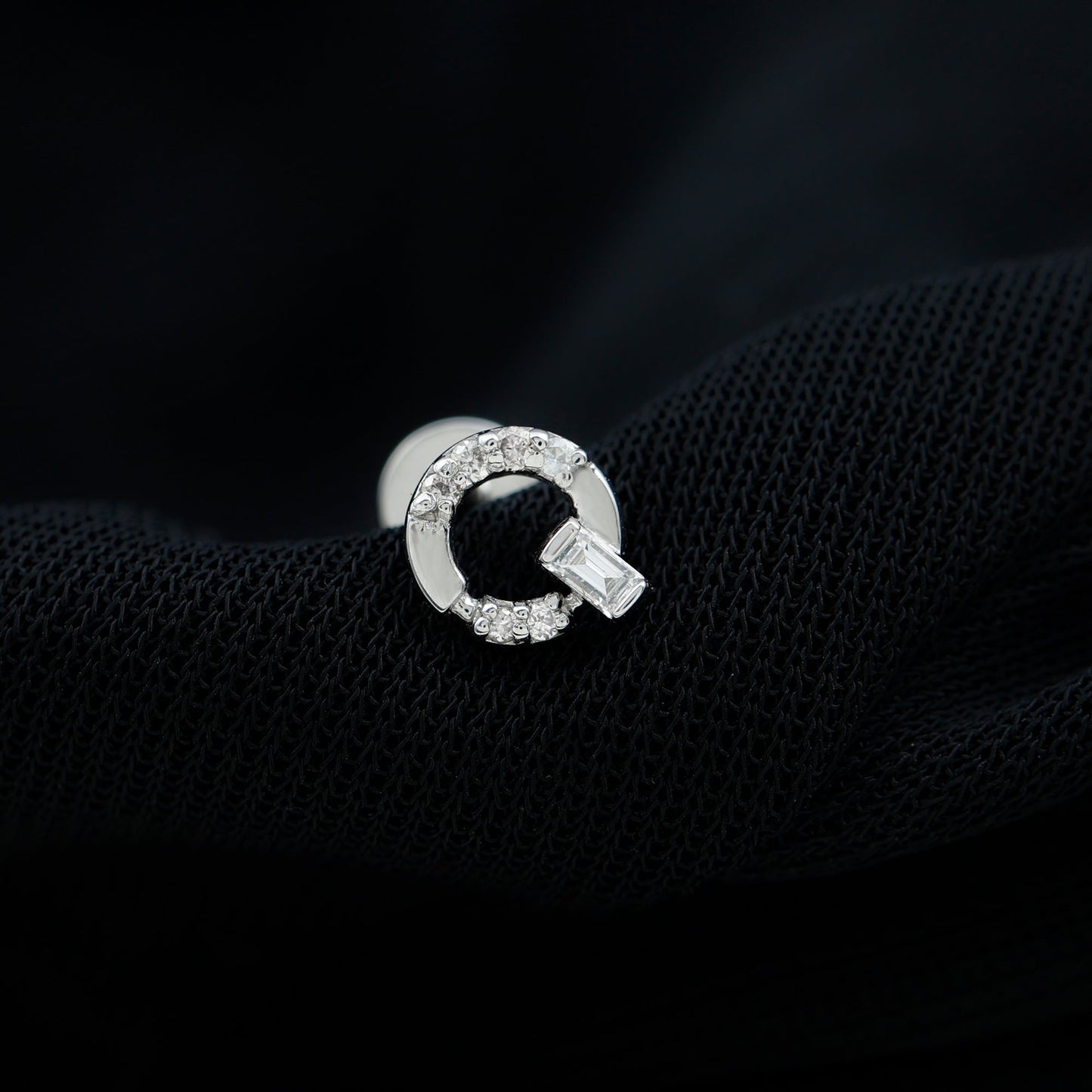 Baguette and Round Moissanite Open Circle Cartilage Earring