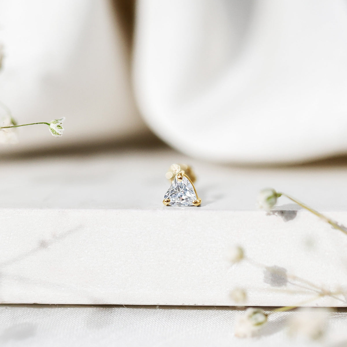 Solitaire Diamond Heart Earring with Flat Back
