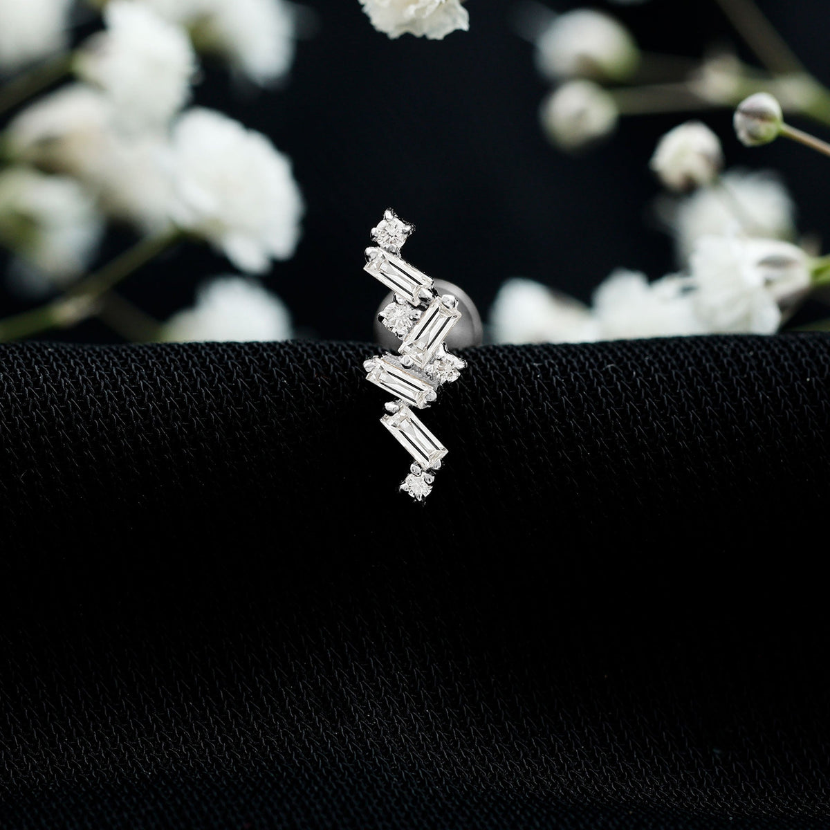 Baguette Diamond Cartilage Earring with Flat Back