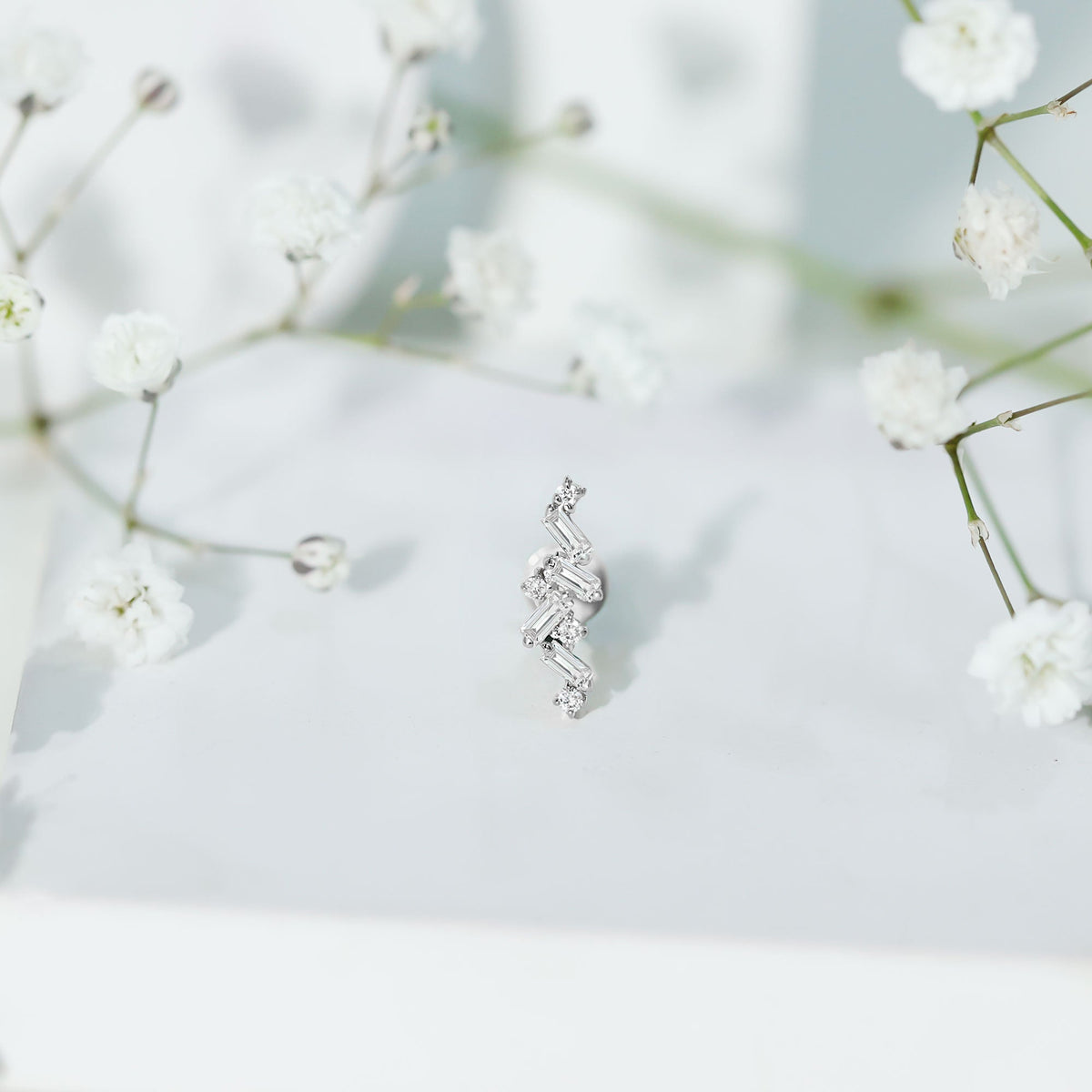 Baguette Diamond Cartilage Earring with Flat Back