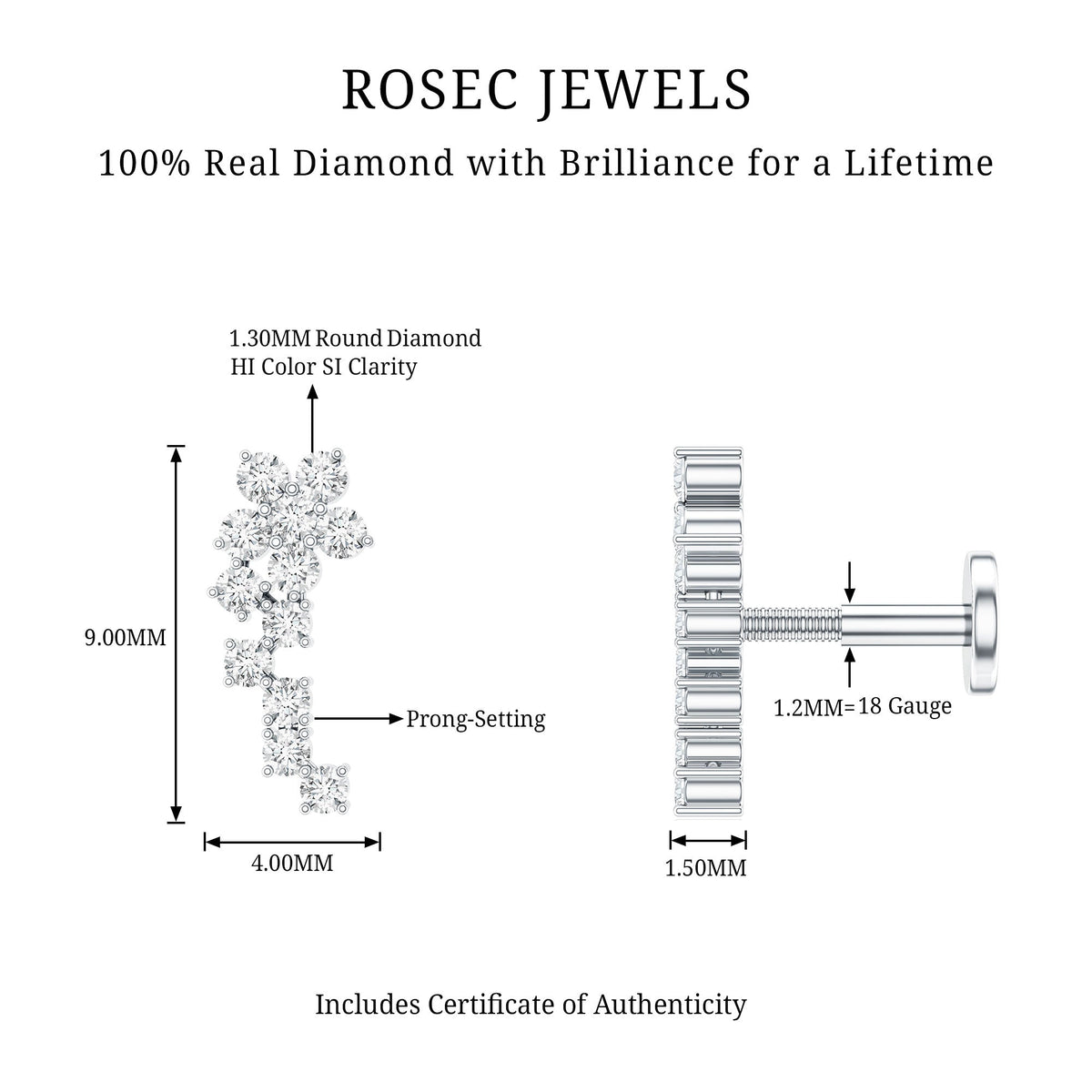 Diamond Floral Cluster Earring for Helix Piercing