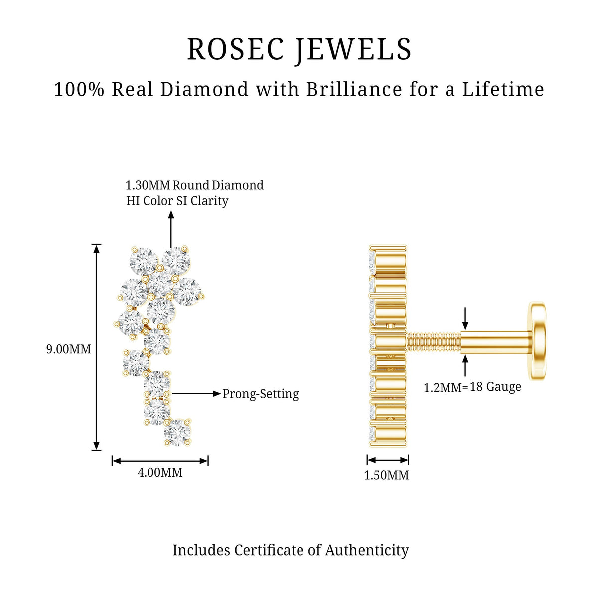 Diamond Floral Cluster Earring for Helix Piercing