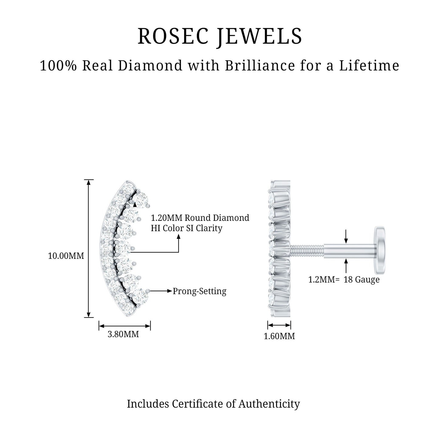 Certified Diamond Curved Cartilage Earring for Women
