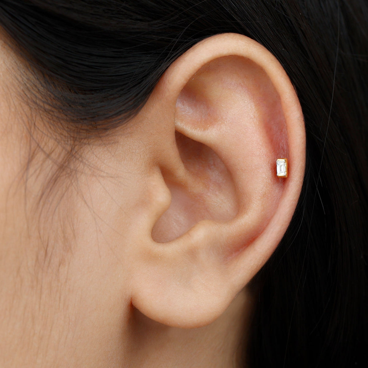 Natural Baguette Diamond Tragus Piercing Earring