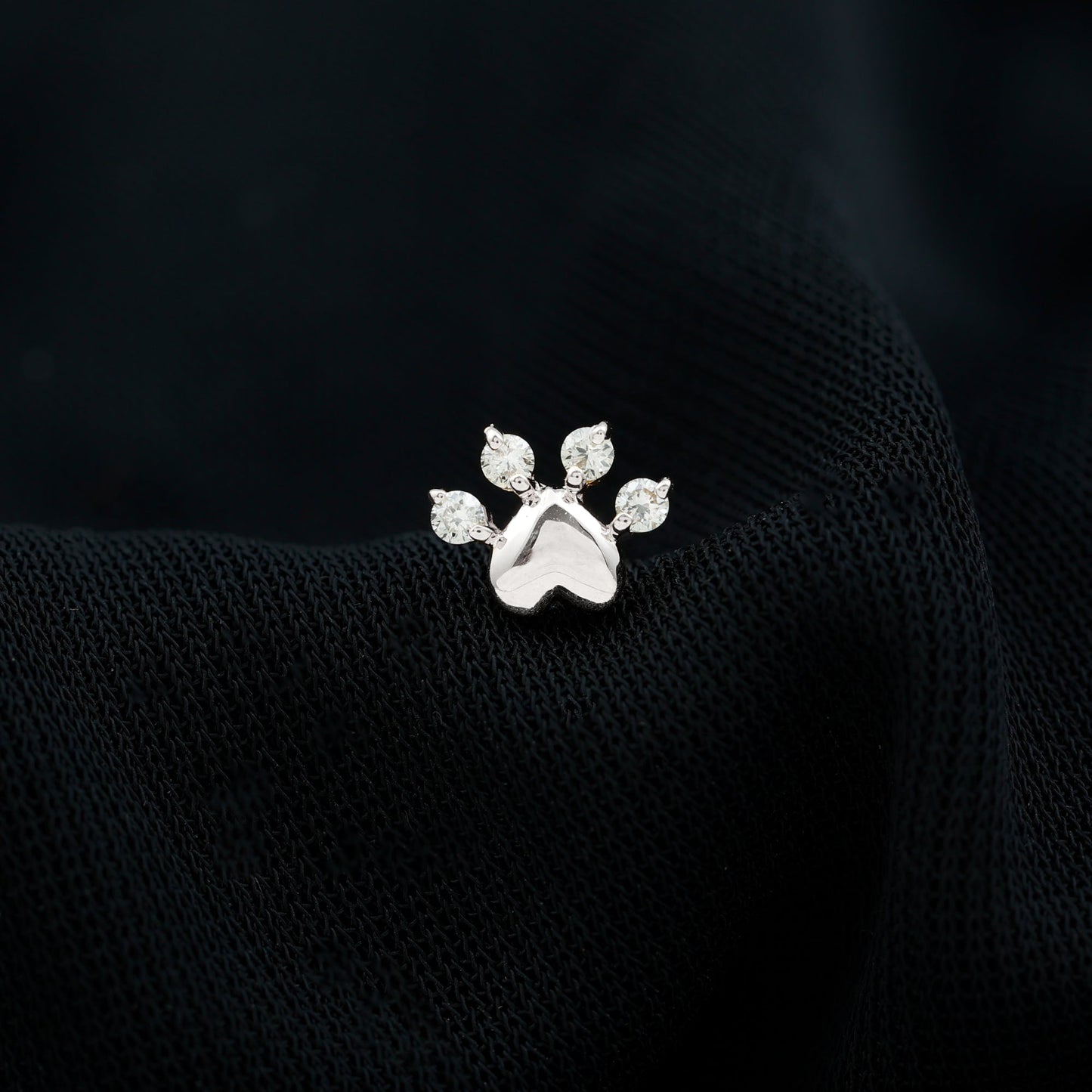 Diamond and Heart Dog Paw Print Cartilage Earring