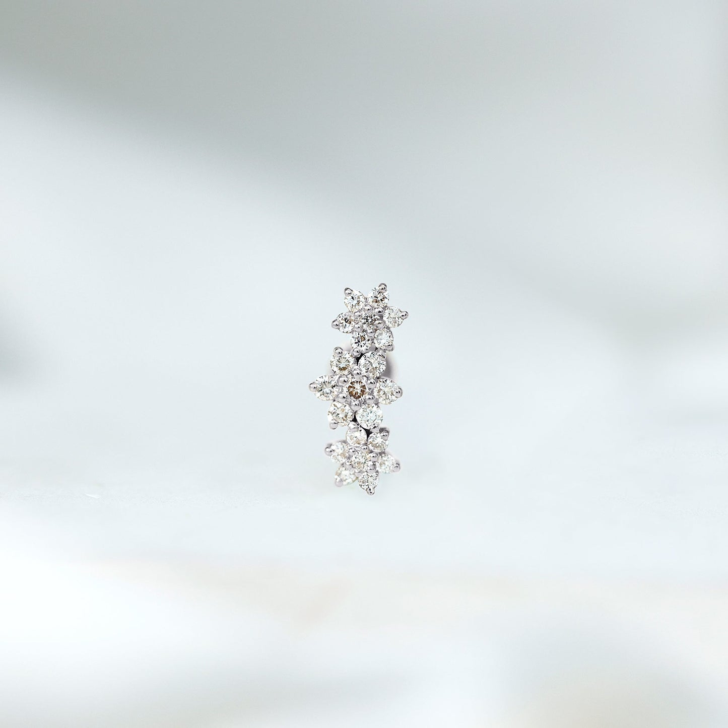 Diamond Three Flower Crawler Earring for Helix Piercing