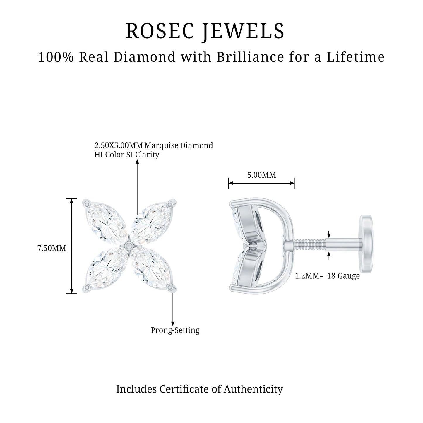 Marquise Four Petal Flower Cartilage Earring