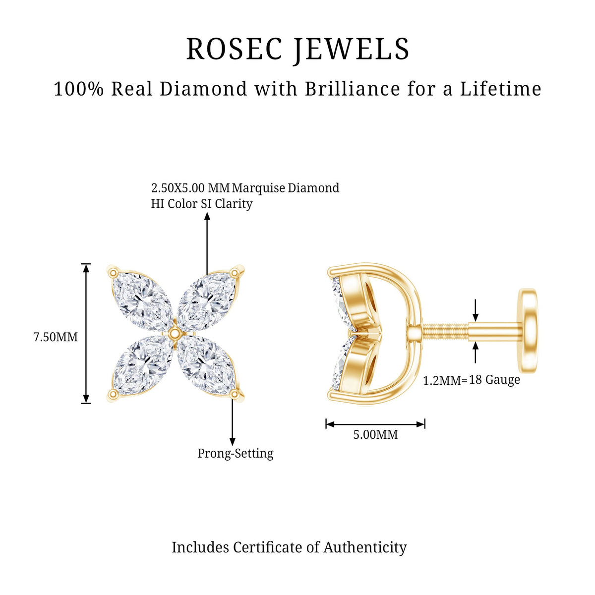 Marquise Four Petal Flower Cartilage Earring