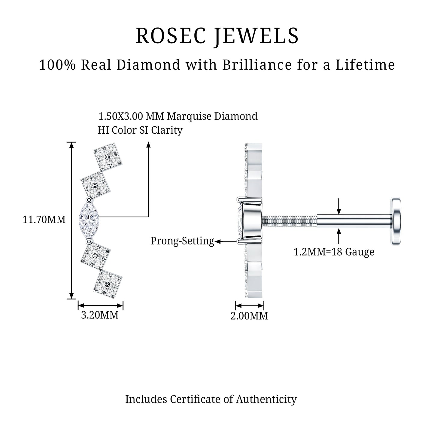 Elegant Diamond Ear Crawler Earring for Helix Piercing