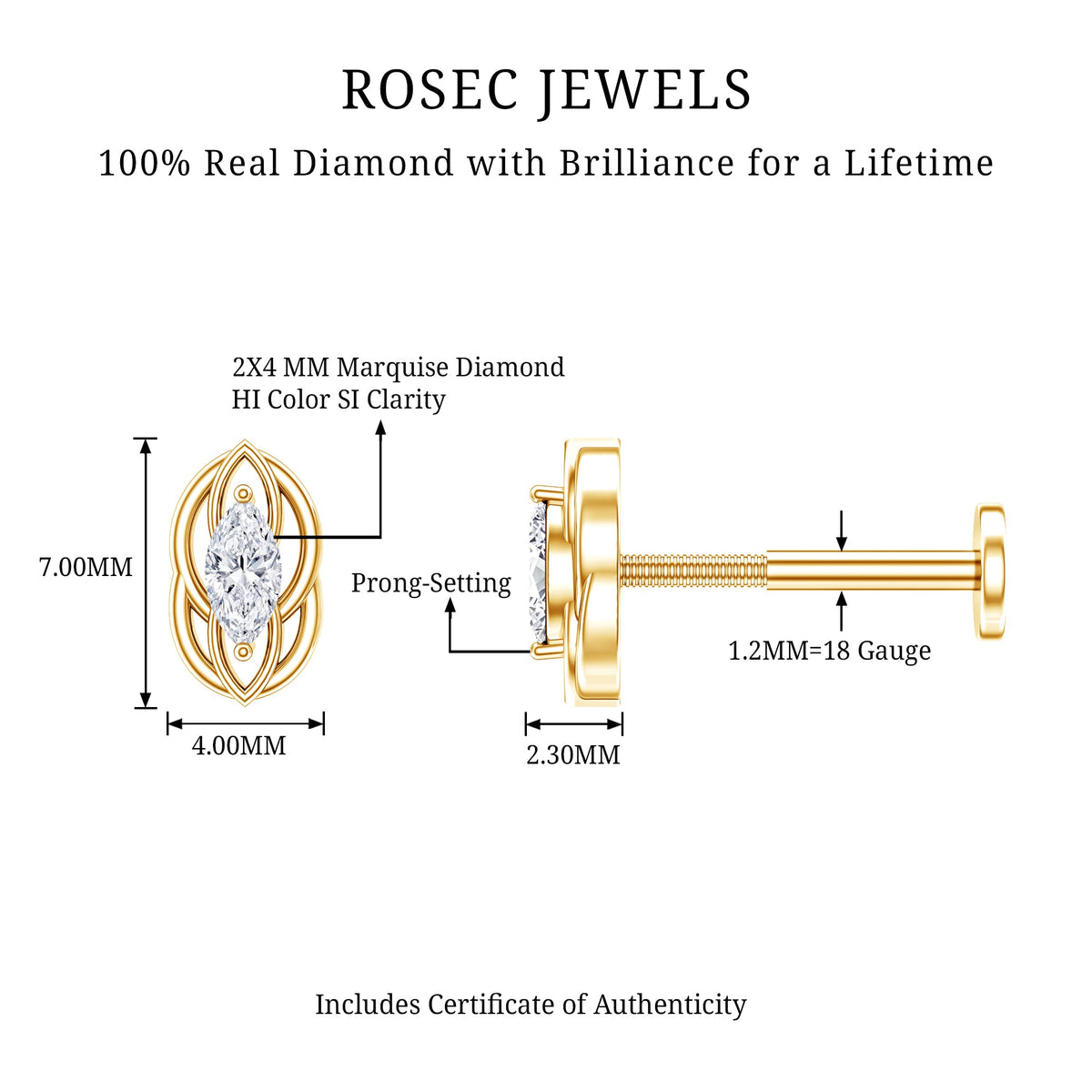 Marquise Diamond Solitaire Cartilage Earring