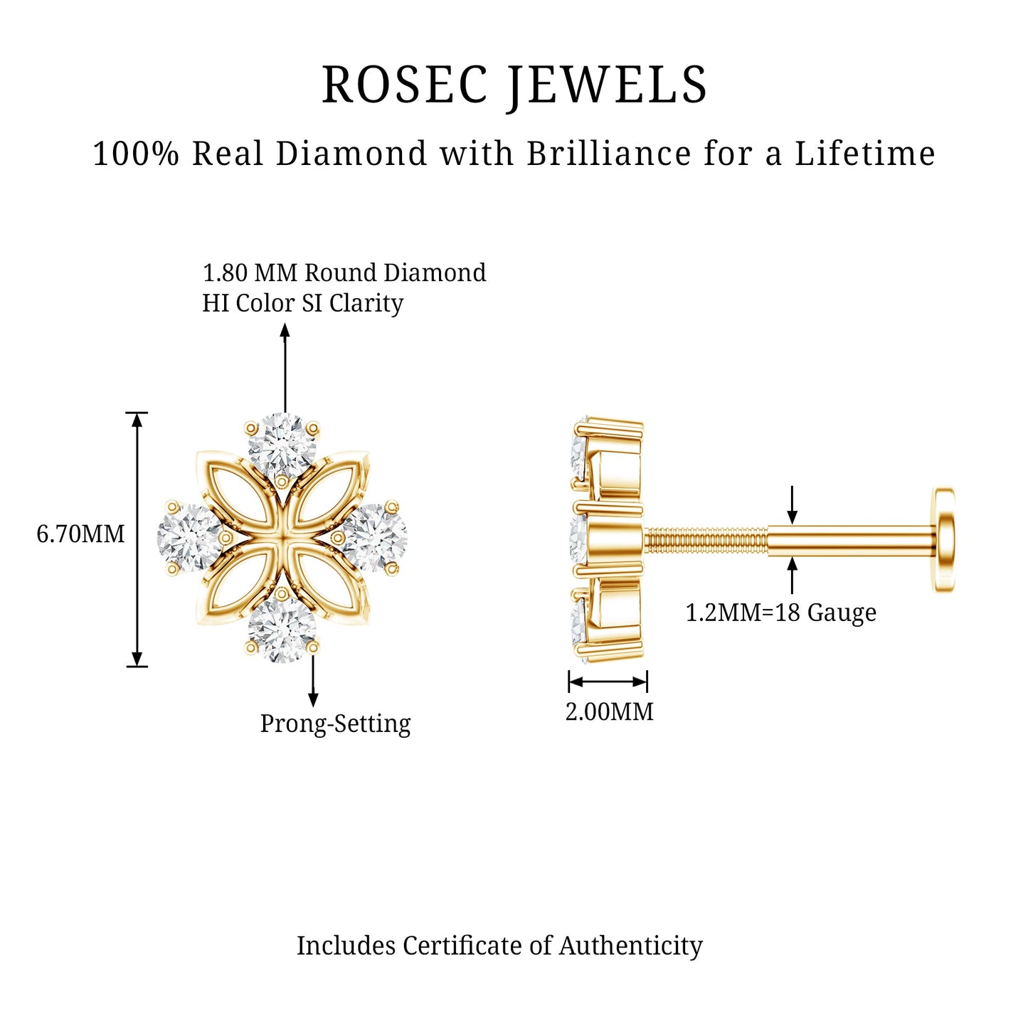 Nature Inspired Certified Diamond Flower Earring for Helix Piercing