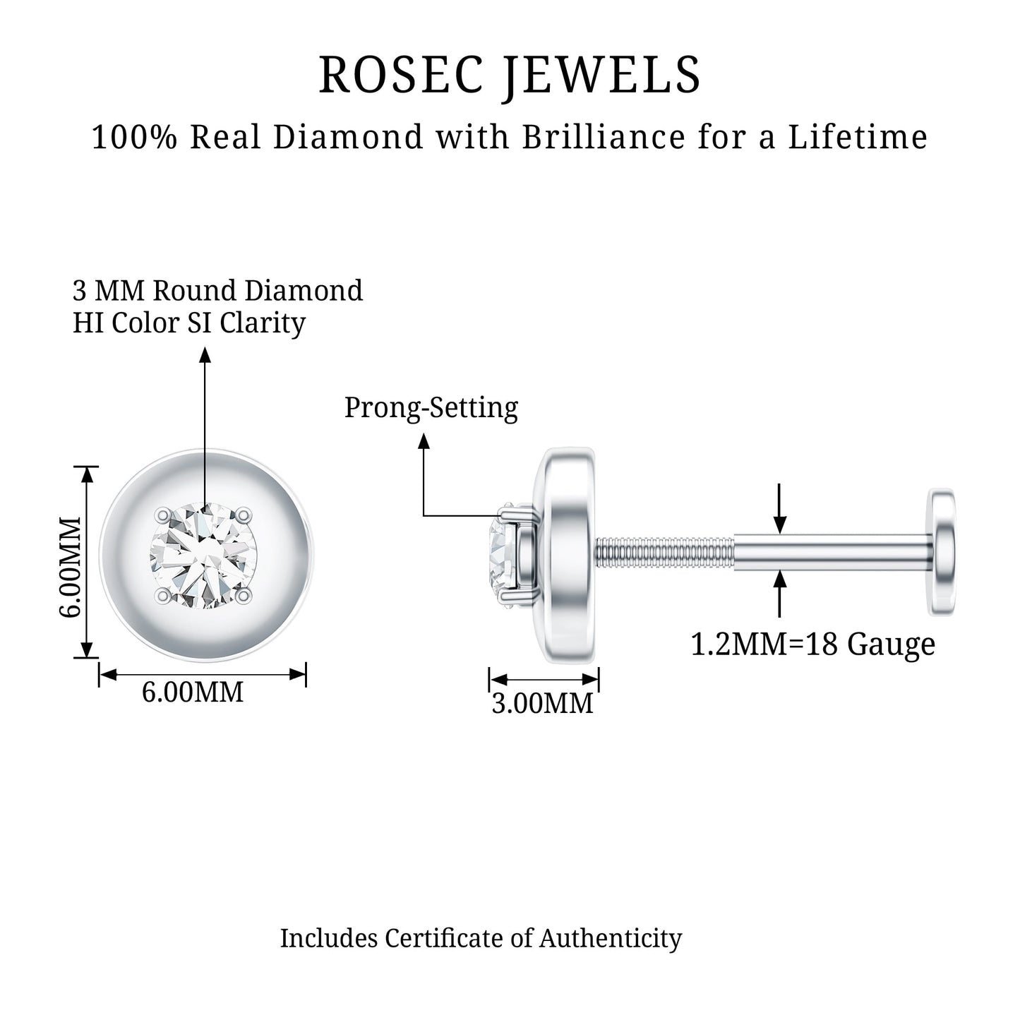 Classic Diamond Solitaire Helix Piercing Earring