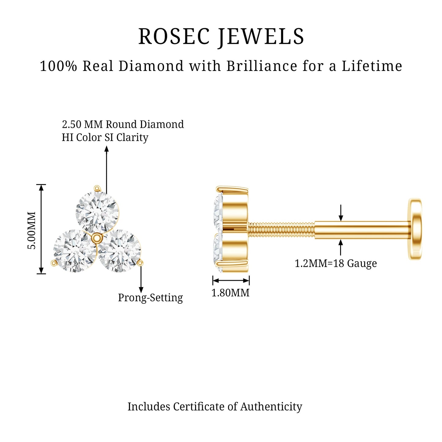 Dainty Diamond Trio Earring for Helix Piercing