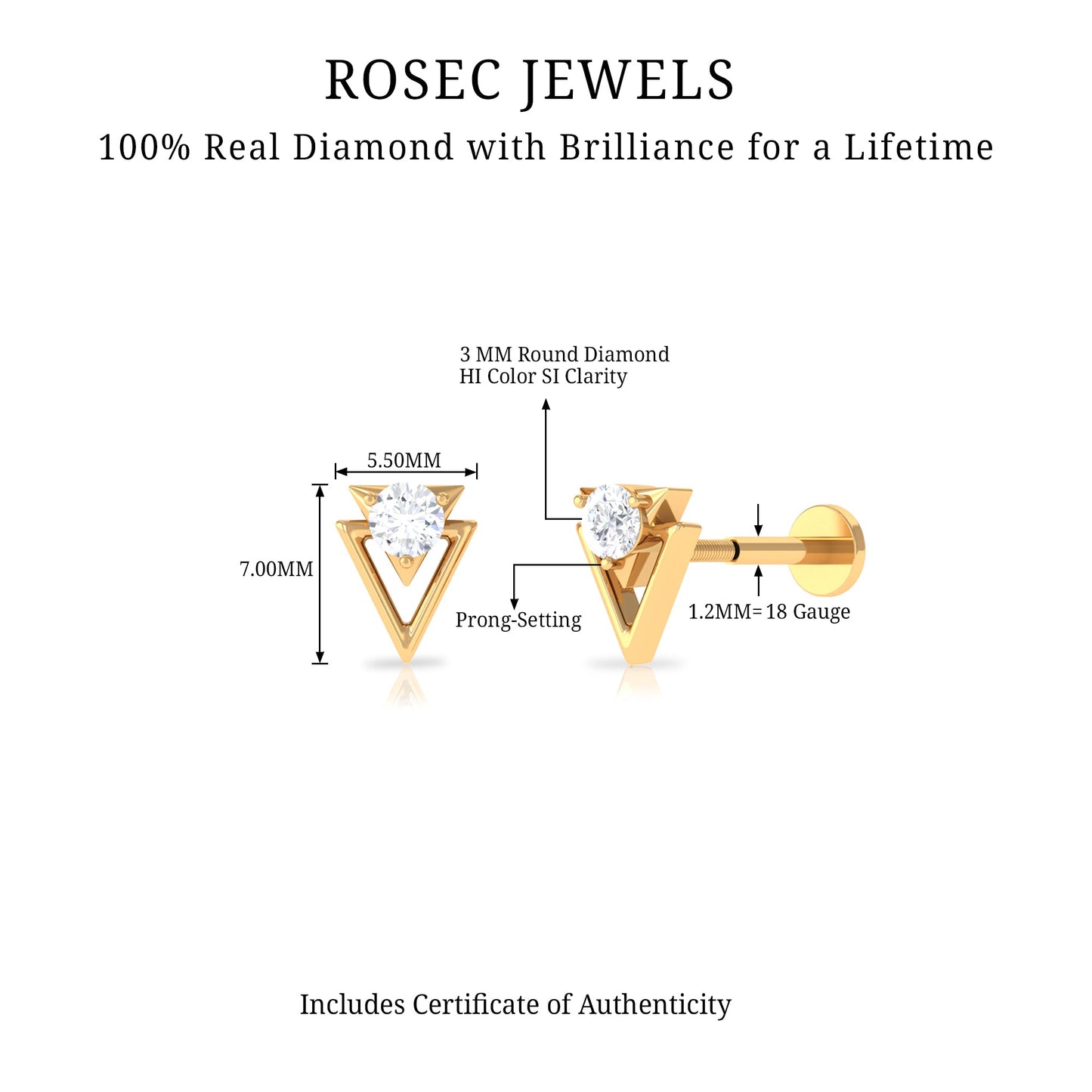 Simple Diamond Solitaire Triangle Cartilage Earring