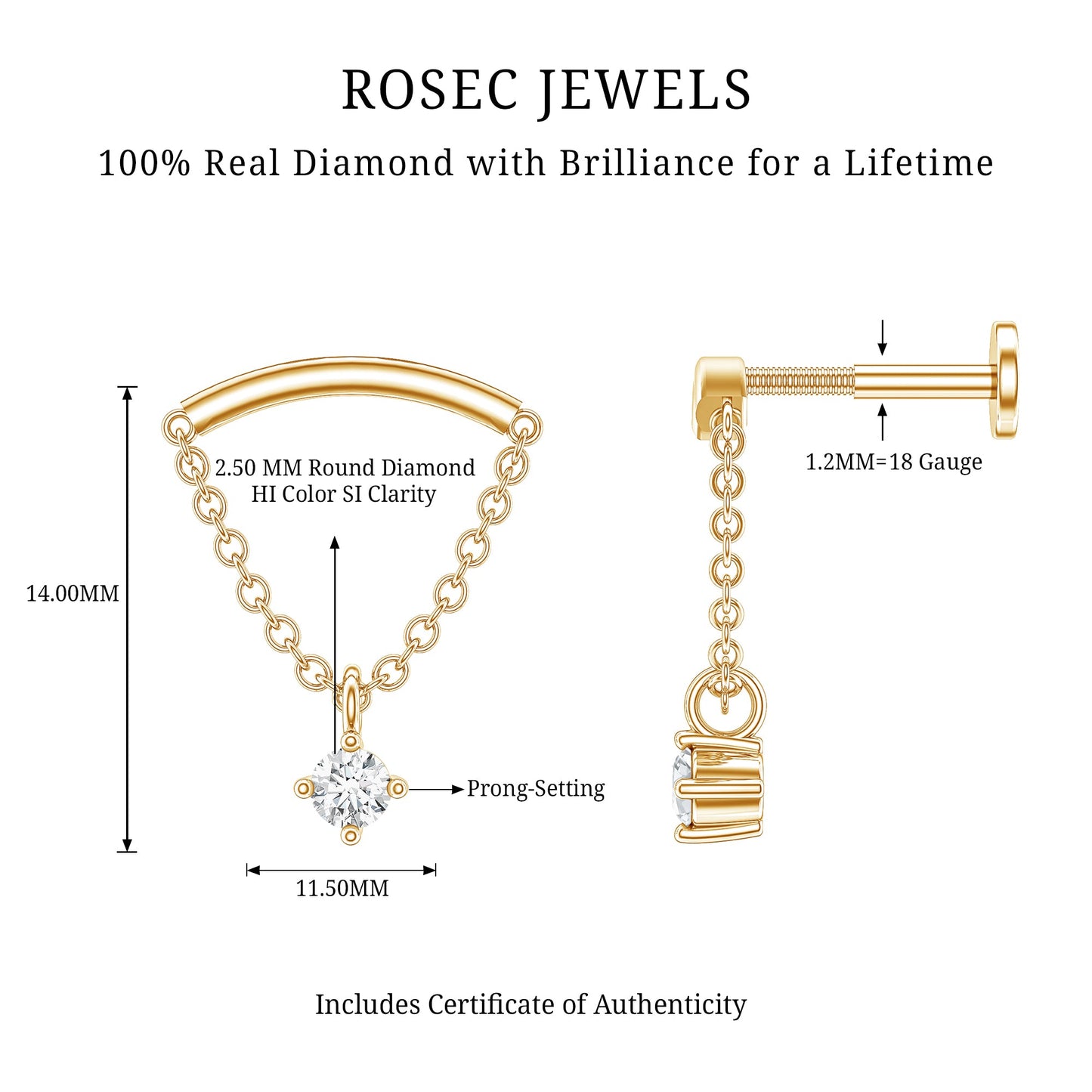Single Diamond Hidden Helix Earring with Chain