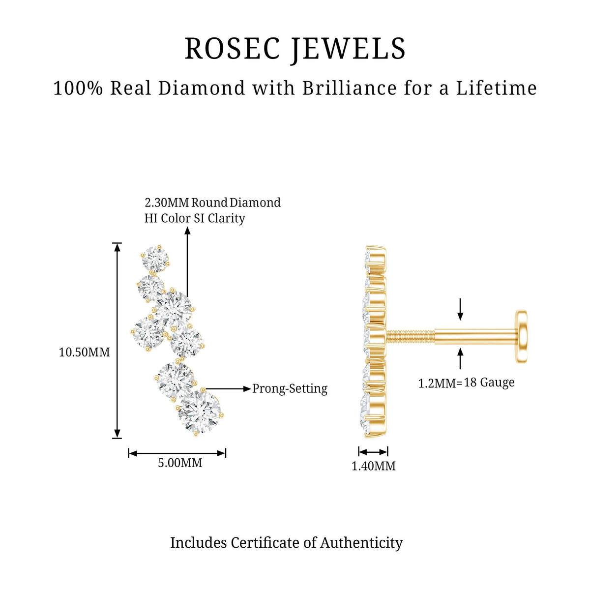 Simple Diamond Helix Piercing Earring with Flat Back