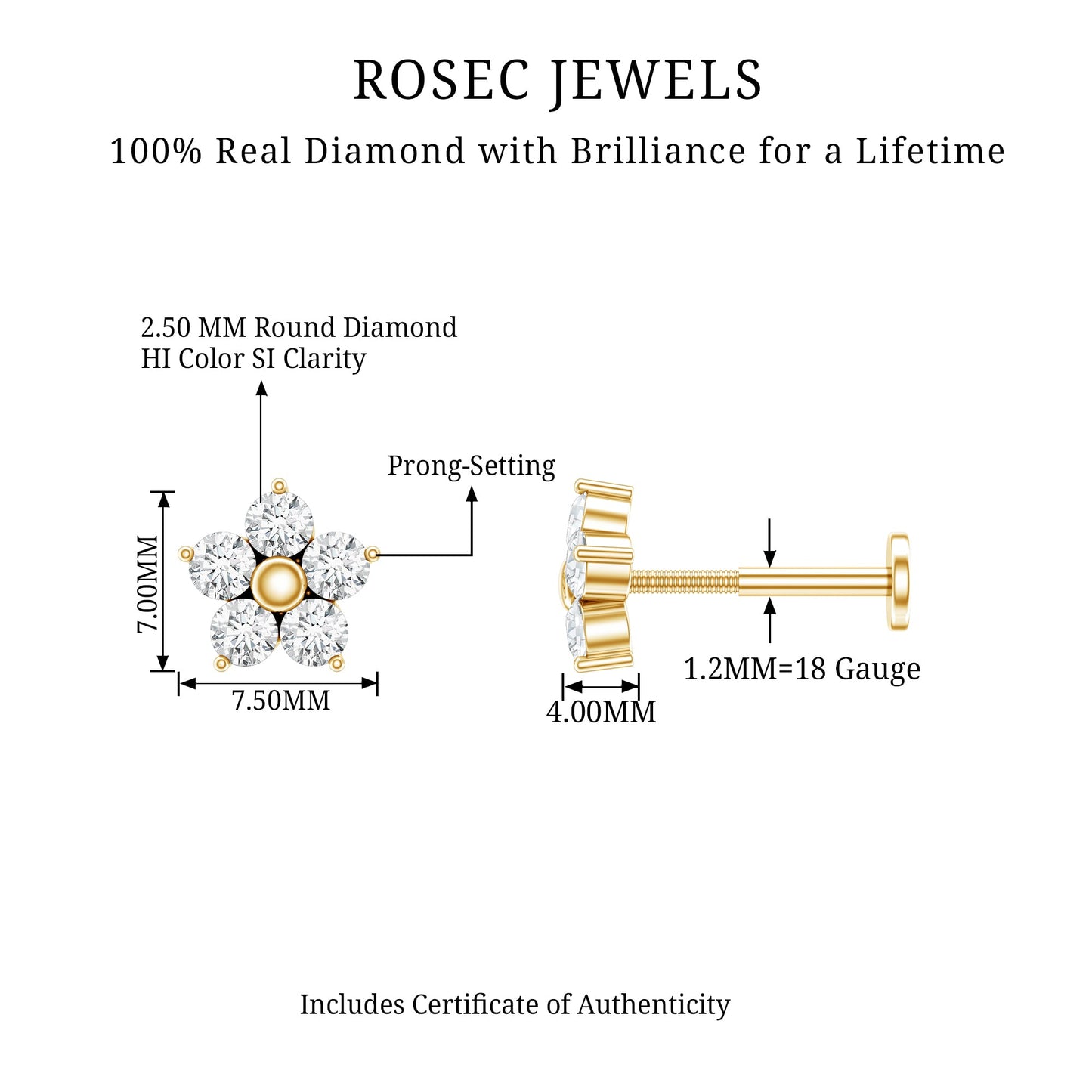 Nature Inspired Diamond Flower Earring for Tragus Piercing