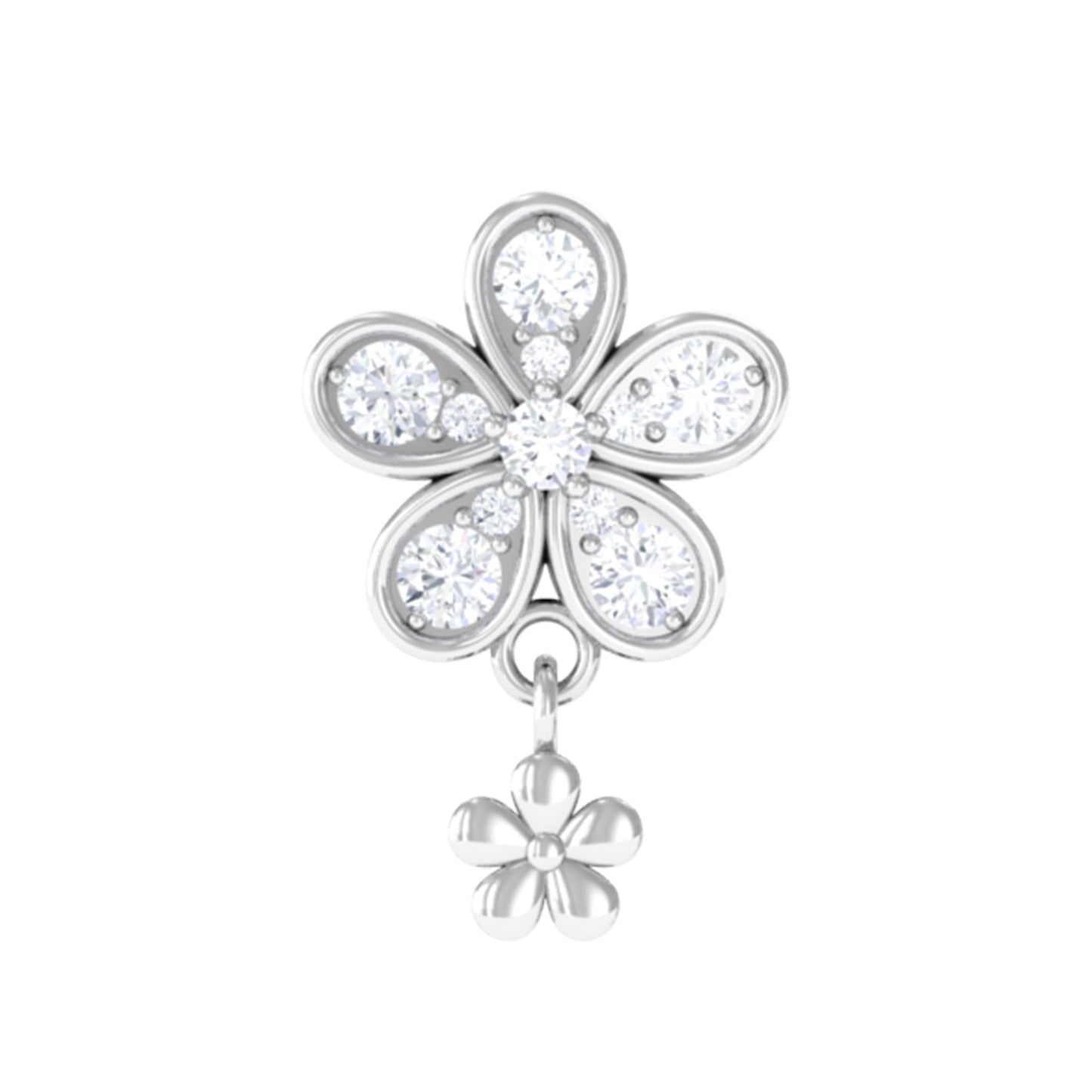 Certified Diamond Flower Helix Drop Earring